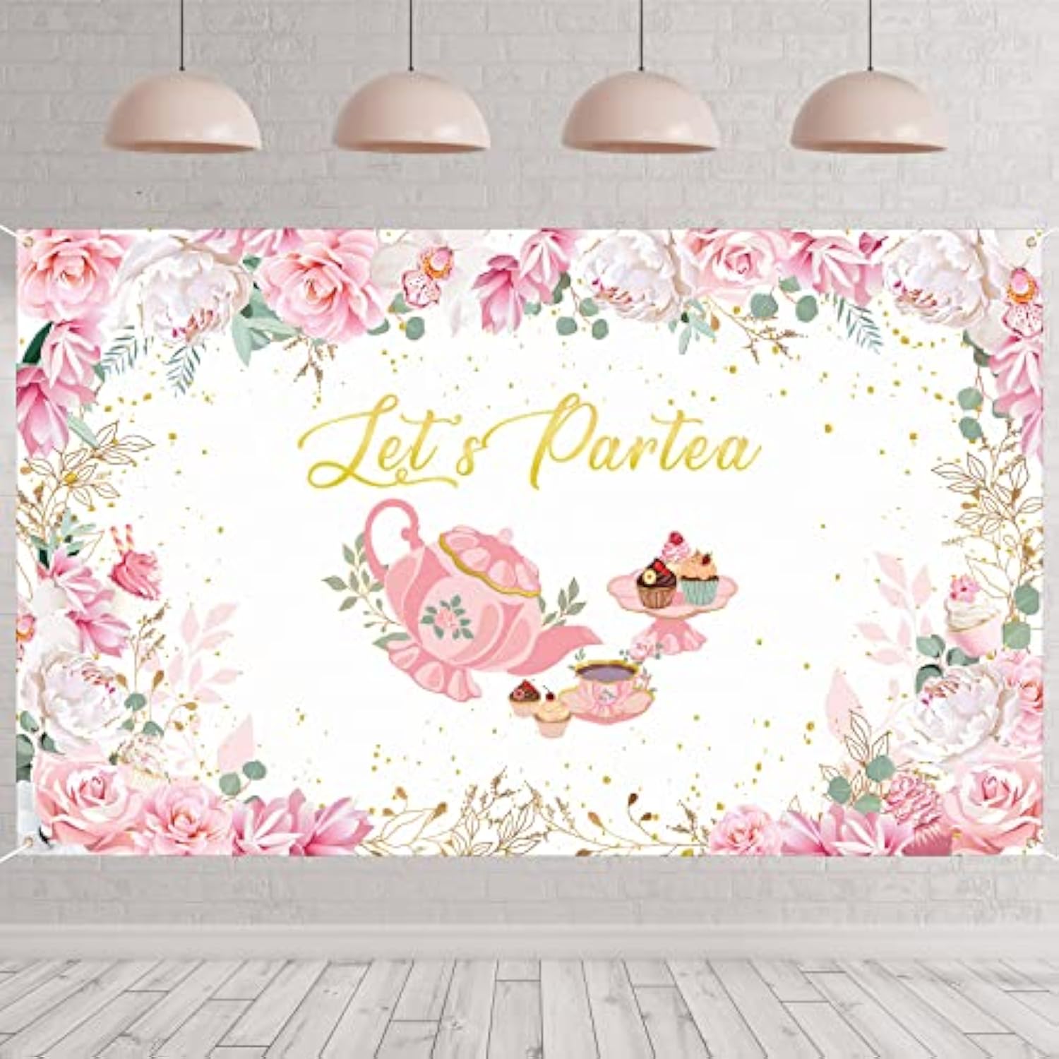 “Let’s ParTea” Tea Party Backdrop Banner for Shower & Birthday Photos