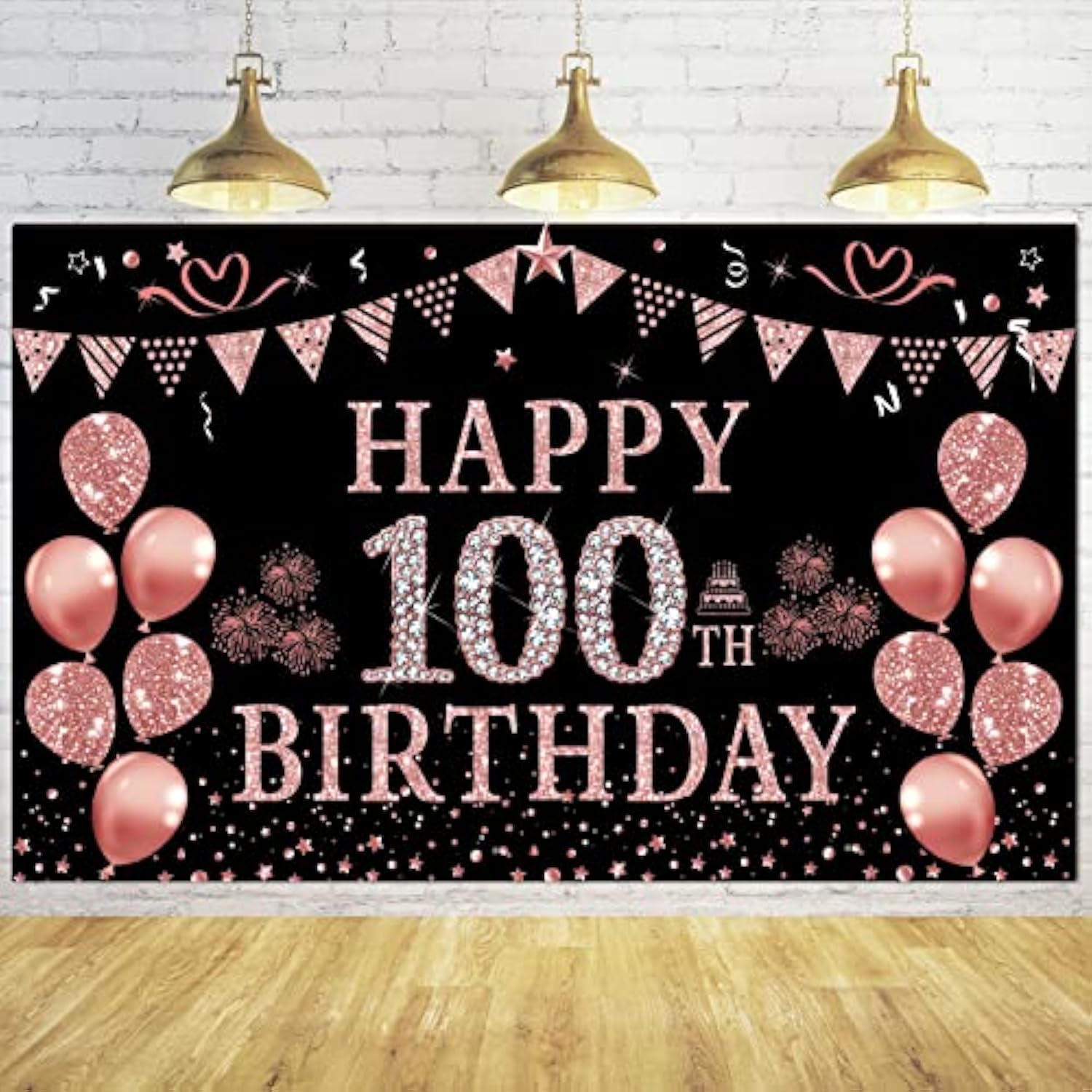 100Th Birthday Decorations For Women - Rose Gold 100Th Birthday Backdrop Banner, Happy 100Th Birthday Party Supplies, Pink 100 Years Old Birthday Sign Poster Photography Background Decor