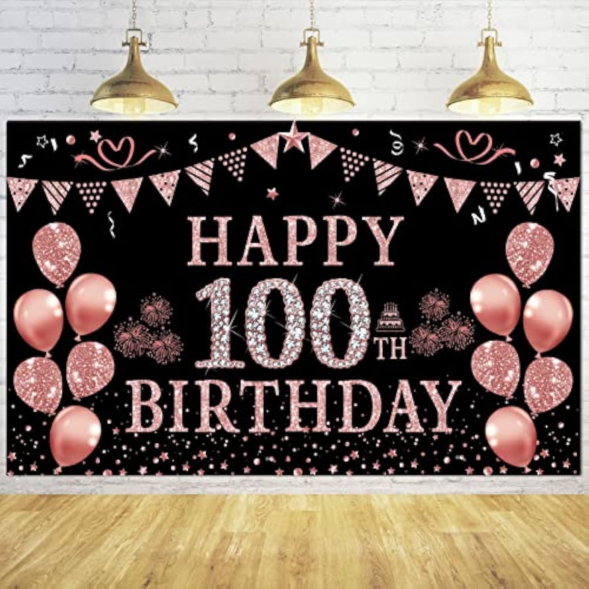 100Th Birthday Decorations For Women - Rose Gold 100Th Birthday Backdrop Banner, Happy 100Th Birthday Party Supplies, Pink 100 Years Old Birthday Sign Poster Photography Background Decor
