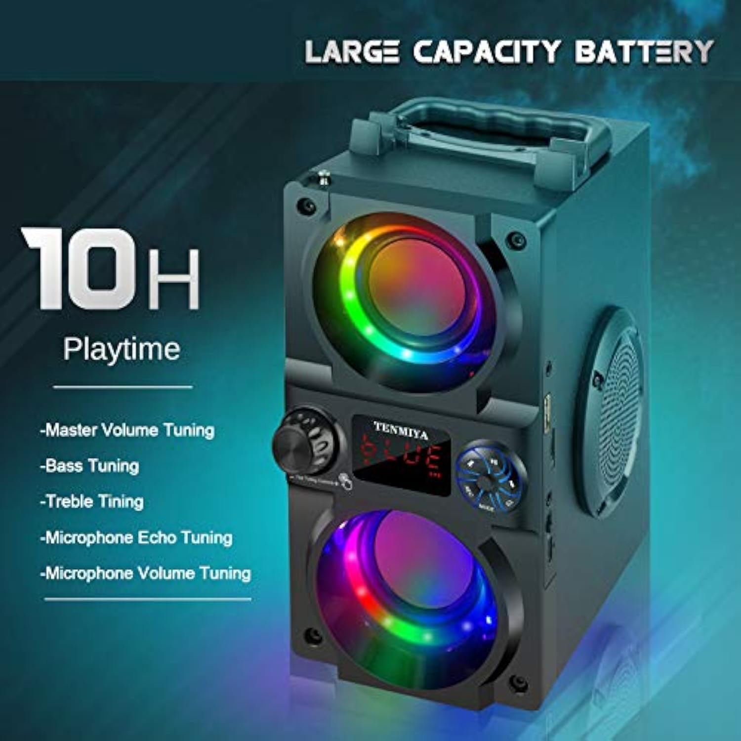 Bluetooth Speaker, 40W (60W Peak) Portable Wireless Speaker With Colorful Lights, Double Subwoofer Heavy Bass, Fm Radio, Mp3 Player, Bluetooth 5.0, Loud Stereo Speakers For Home Outdoor Party Camping