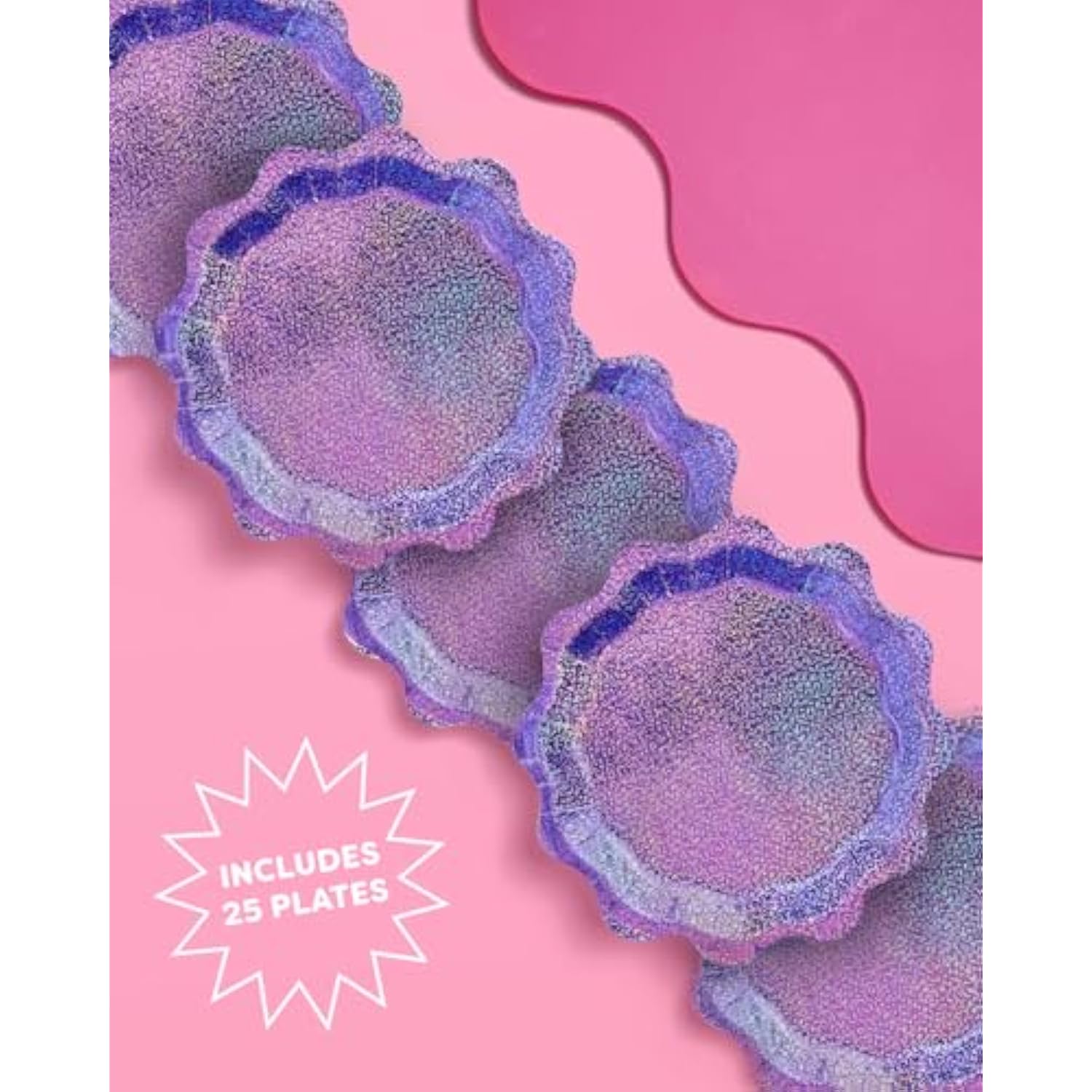 Purple Holographic Foil Plates - 25 Pack | Happy Birthday Party Decorations, Holiday Party, Cool Cake Plates, Purple Bachelorette Disposable Party Plates