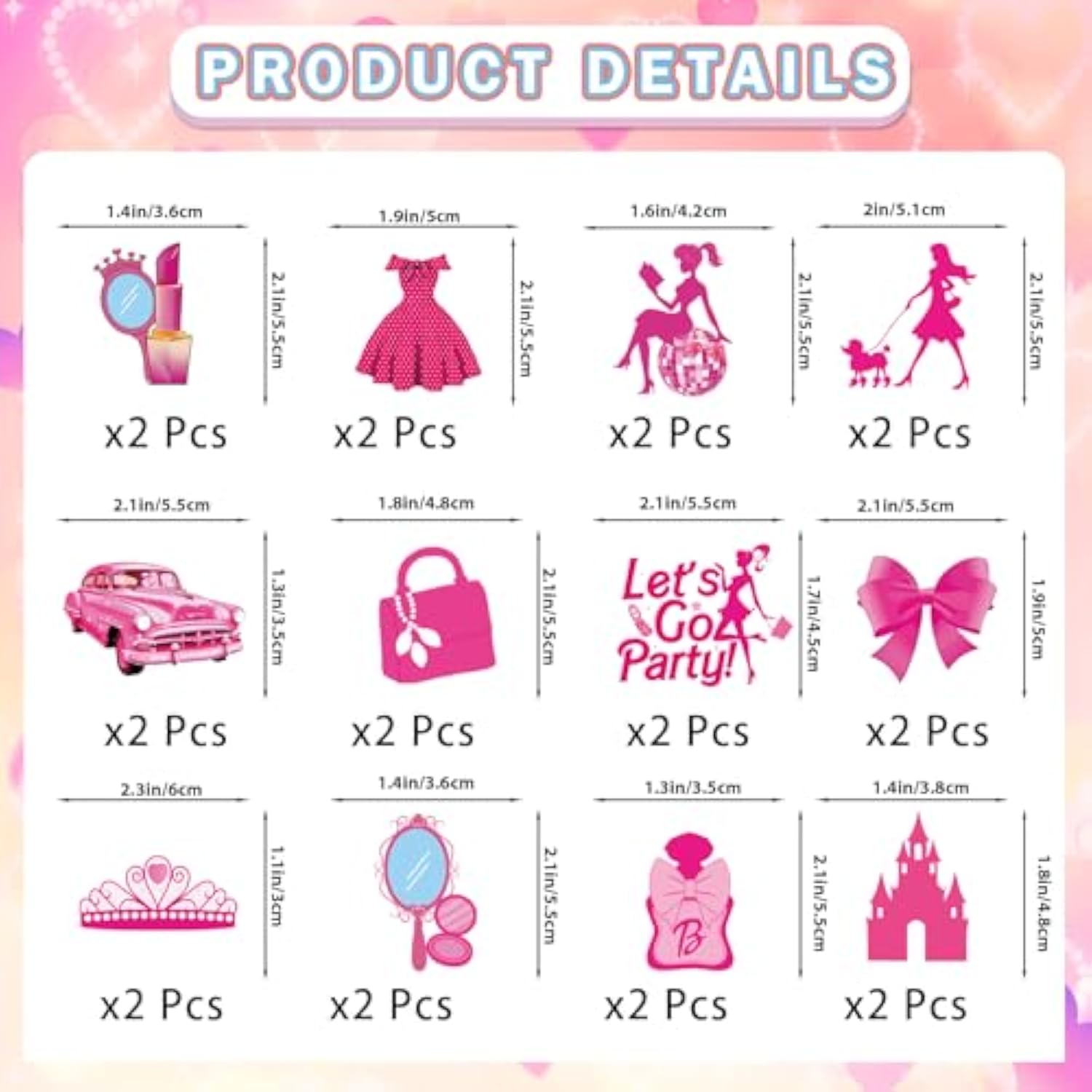 48 Pcs Hot Pink Girls Cupcake Toppers Princess Cake Decorations Girls Birthday Party Bachelorette Party Bridal Shower Supplies