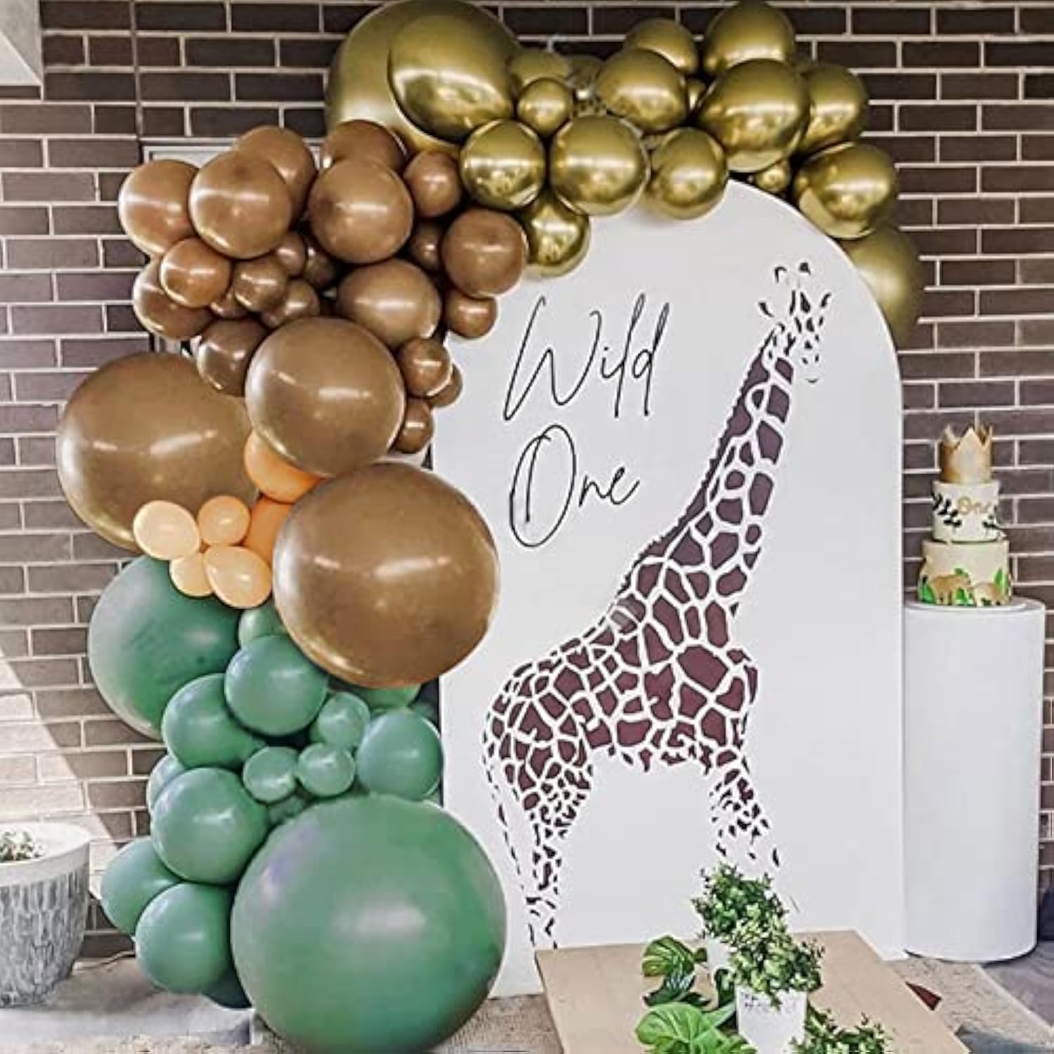 Sage Green Brown Balloon Arch Kit 140PCS Woodland Safari Bear Camping Baby Shower Party