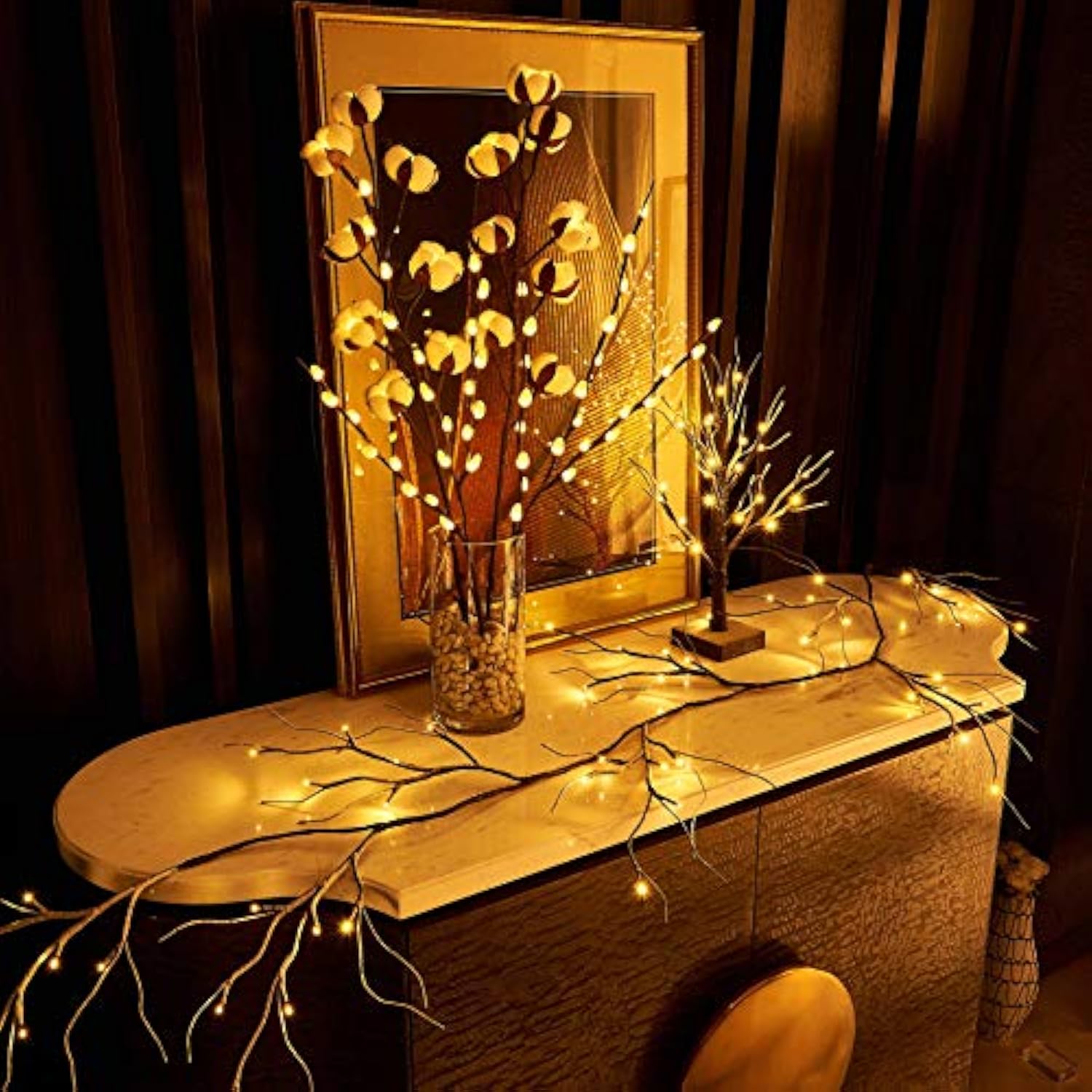 Lighted Garland Snow Flocked 6Ft 48 Led Battery Operated Pre-Lit Twig Vine Winter Christmas Party Decoration Indoor Outd
