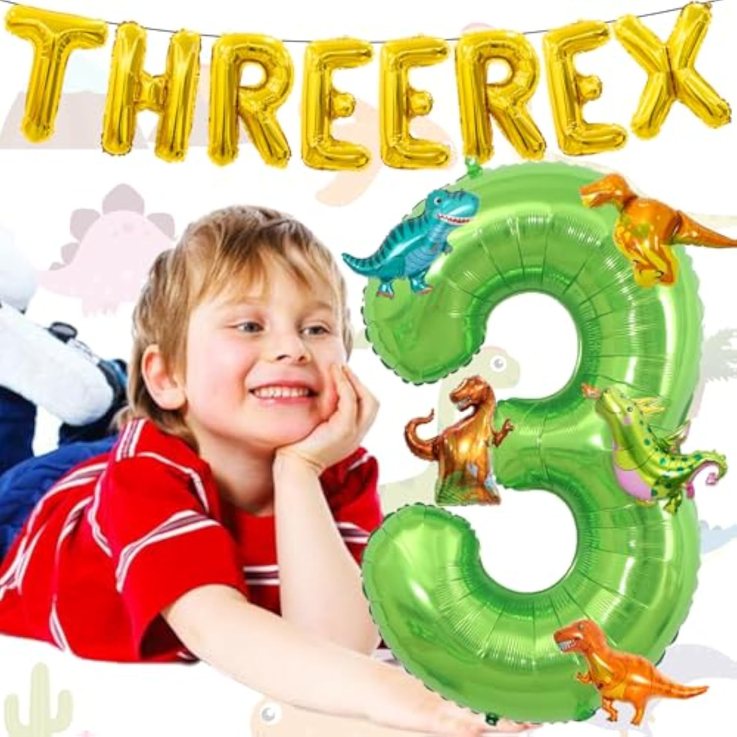 16Pcs Three Rex Balloons, Three Rex Birthday Party Decorations Boy Dinosaur 3Rd Birthday Party Supplies Include Three Rex Balloon Dinosaur Foil Balloons For 3 Rex Birthday Decorations Boys