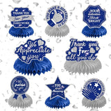 Blue Silver Thank You Honeycomb Centerpieces Set - 8Pcs We Appreciate You Table Decor with Inspiring Messages for Teacher, Nurse, Employee - Retirement, Graduation & Appreciation Party Supplies