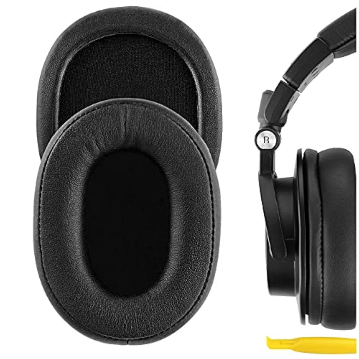 Geekria QuickFit Replacement Ear Pads for Audio Technica ATH-M50X, M50XBT, M50xBT2, M50, M40X, M30, M20, AR5BT Headphones, Ear Cushions with Video Guide (Black)