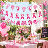 Breast Cancer Awareness Flag Banners 3 Sets Pink Ribbon Hanging Decor