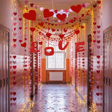 176 Pcs Valentines Day Decoration for Classroom Office Red Heart Balloon Artificial Rose Petal Heart LED Tea Light Candle Banner Love Cardboard Light String Clip for Party School Wall Ceiling