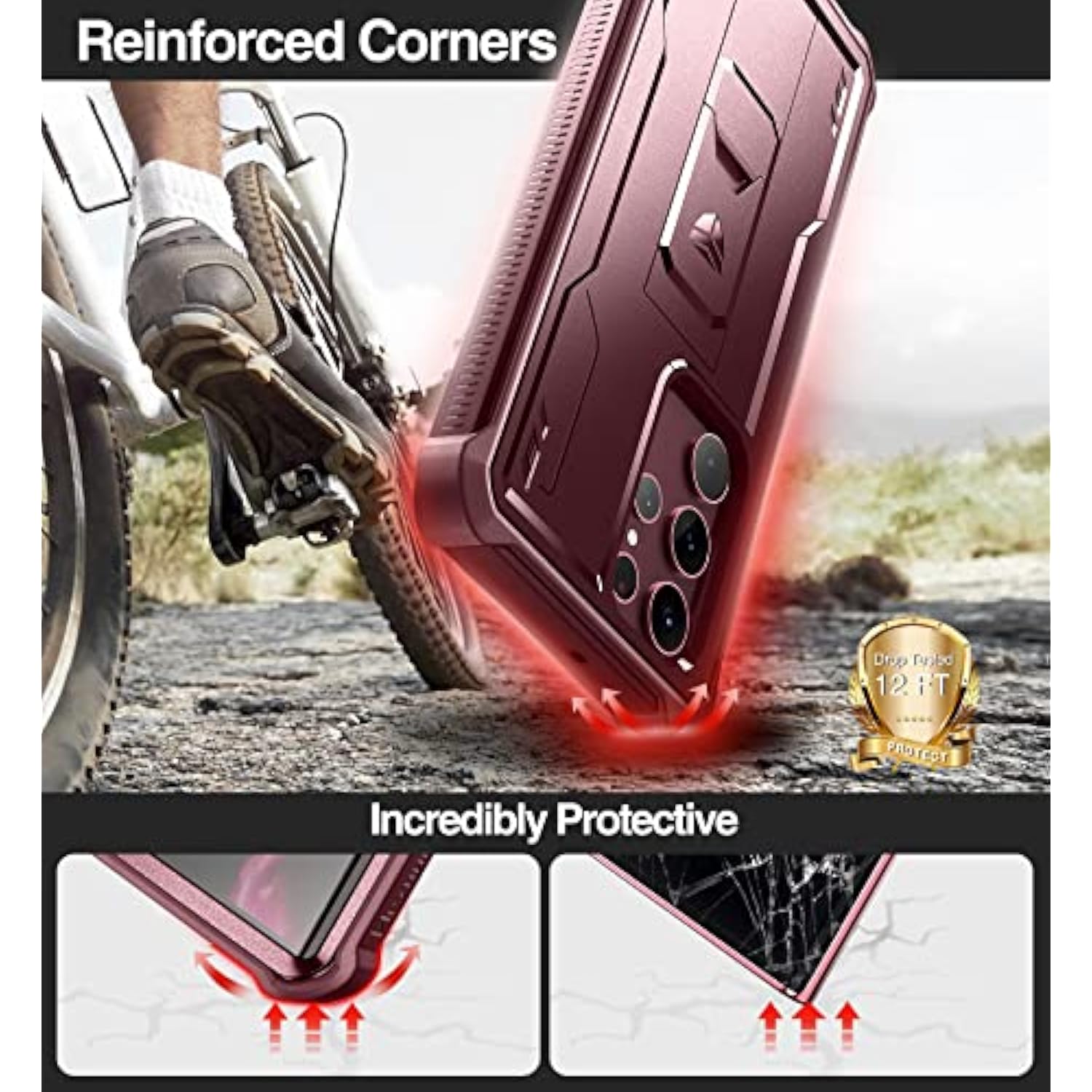 Full Body Case For Samsung Galaxy S22 Ultra 5G/6.8 Inches, [Extra Front Frame] Heavy Duty Military Grade Protection Built-In Screen Protector And Kickstand For Samsung S22 Ultra 5G,Maroon Red