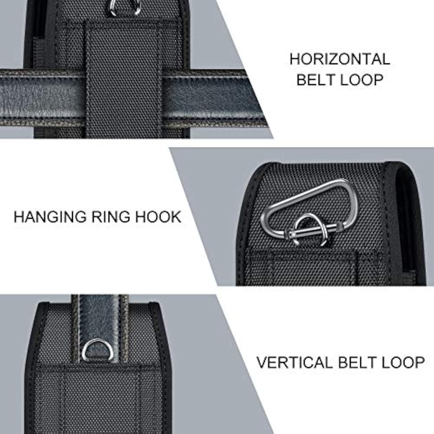 Cell Phone Pouch Nylon Belt Holster Case Compatible With Iphone 16/15/14/13/12/11 Pro Max & Plus Models, Samsung Galaxy S24/S23/S21 Fe, Black–Xl