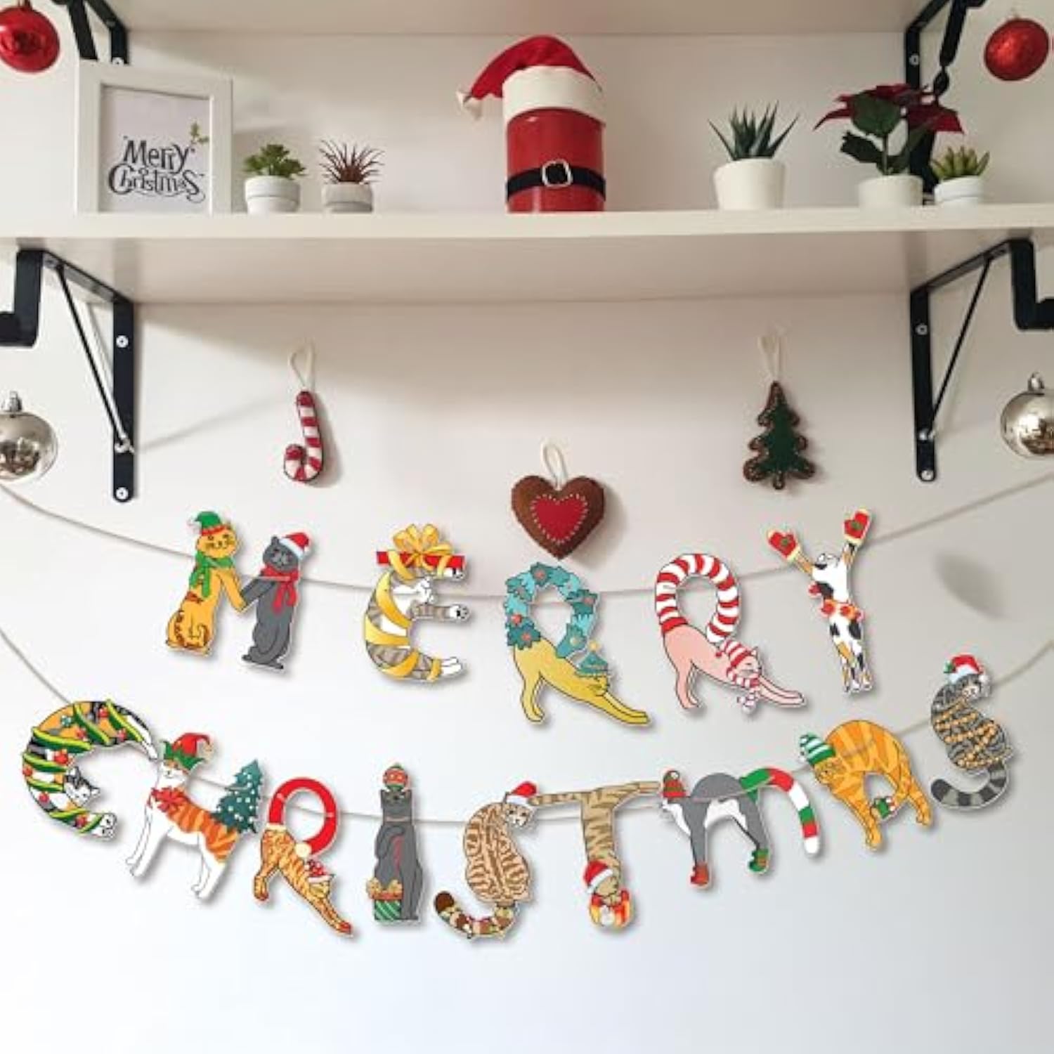 Cats Merry Christmas Garland - Festive Cat-Themed Christmas Decoration For Cat Lovers - Funny Cats Christmas Party Banner Decoration