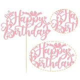 1Pcs Bow Happy Birthday Cake Topper Glitter Coquette Cake Pick Decorations For Girls Women Birthday Theme Baby Shower Party Supplies Pink