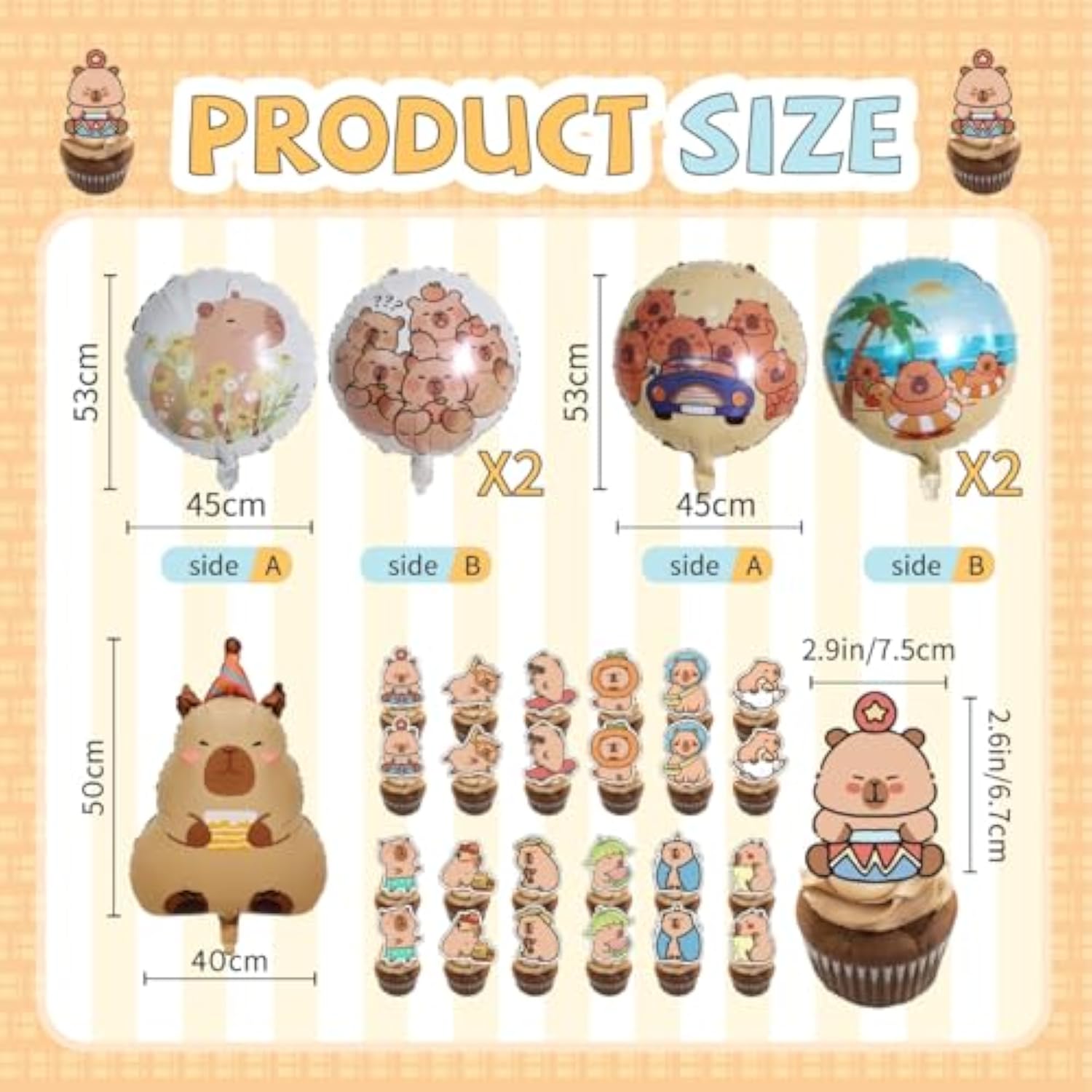 50Pcs Capybara Birthday Party Decor Set, Capybara Cake Topper Included 6 Foil Balloons, Happy Birthday Banner, 18 Latex For Capybara Lover Bday Decor Supplies