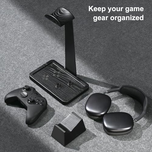 Solid Wood Gaming Headset Stand with Controller Holder - Creative Gift for Teens, Boyfriends, Brothers, and Gamers - Desktop Organization and