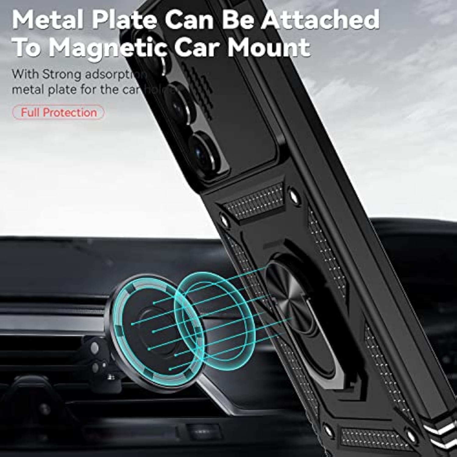 For Samsung Galaxy S23 Ultra Case With Slide Camera Cover Hd Screen Protector [Military Grade Drop Tested] Magnetic Ring Holder Kickstand Protective Phone Case For Samsung Galaxy S23 Ultra 2023, Black