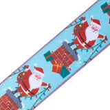 Wired Christmas Holiday Ribbon - Santa Claus Stand On Chimney Ribbon With Wired Edge - 2.5 Inch X 5 Yard Each Roll
