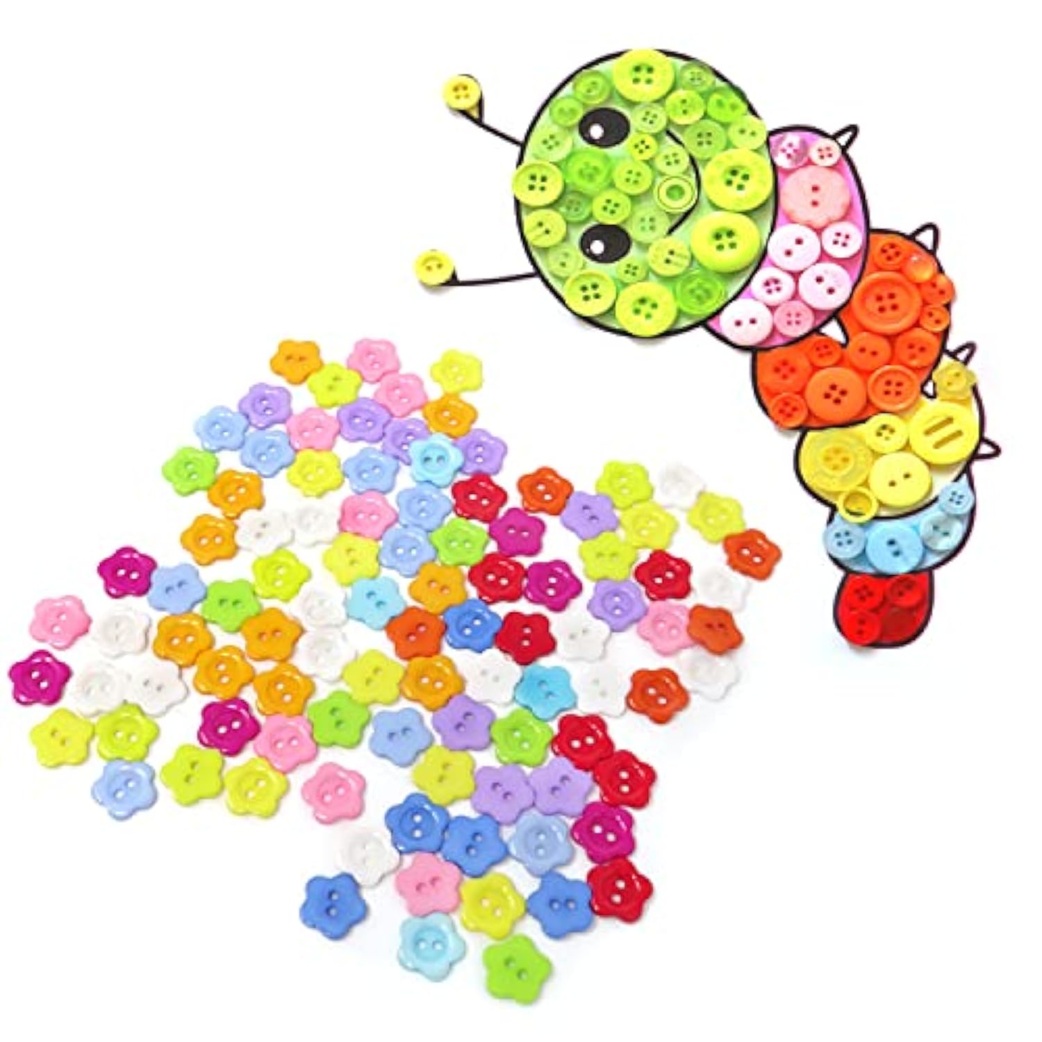 100Pcs 15Mm/0.6Inch Flower Shaped Candy Colors Button 2 Holes Sewing C