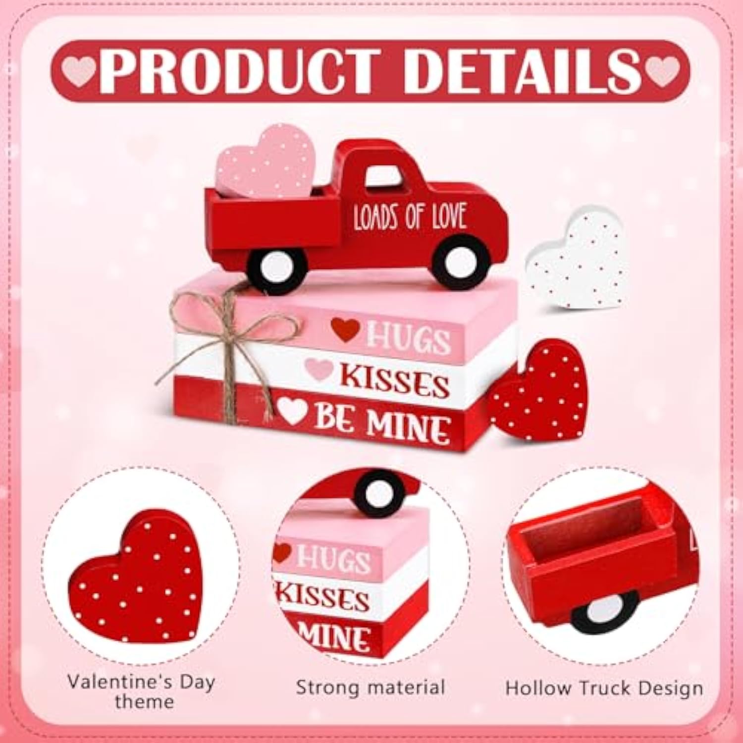 7 Pcs Valentine'S Day Table Decorations Valentines Tiered Tray Decor Faux Book Bundle With Twine Red Truck Table Centerpiece Farmhouse Heart Wooden Sign For Home Indoor Party Bookshelf Gift