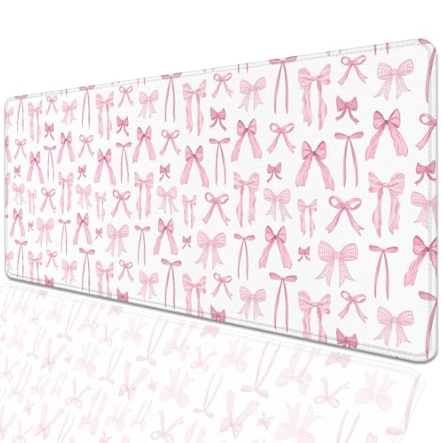 Pink Bow Mouse Pad Desk Pad,Extended Large Mouse Mat With Stitched Edge,Non-Slip Rubber Base Keyboard Desk Pad For Home Office Work Gamer Desk Mat(31.5X11.8 In)