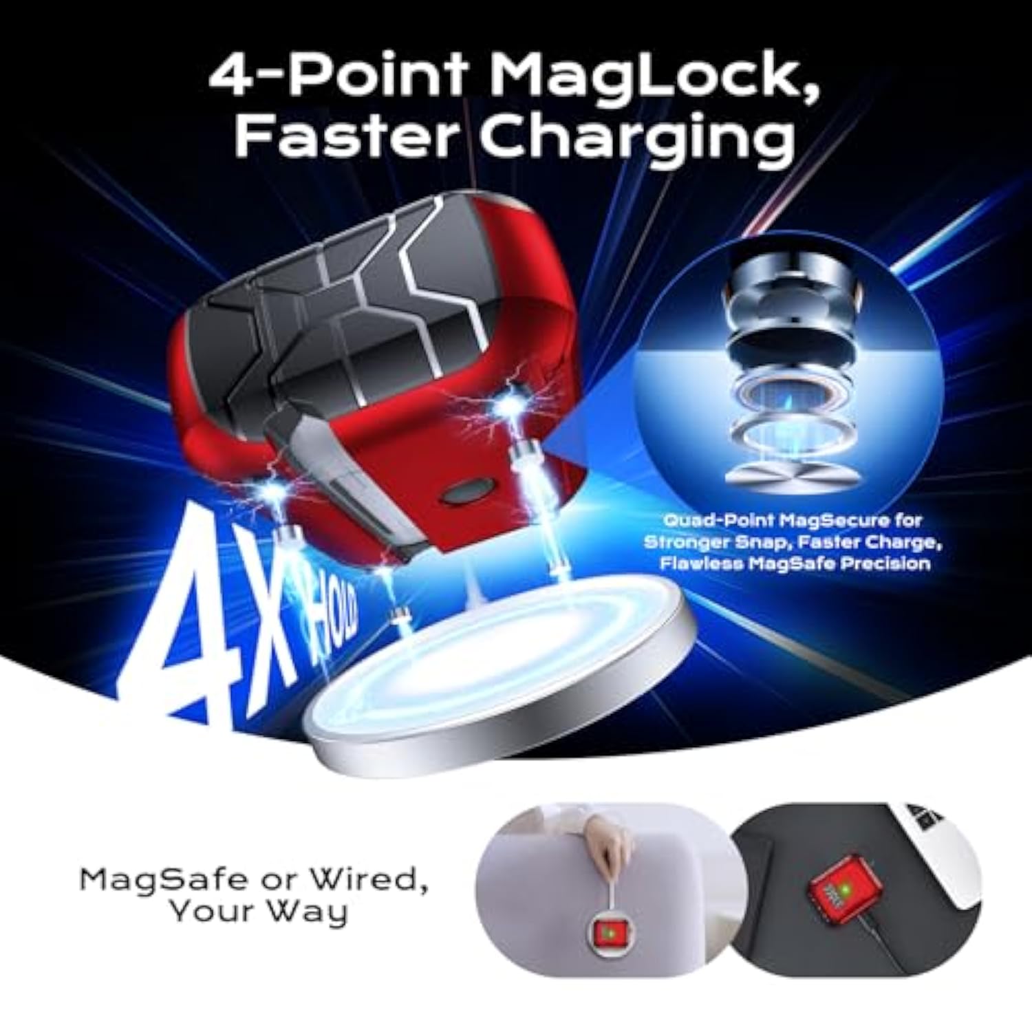 Magarmor Auto-Open For Airpods Pro 2Nd/1St Gen Case With Built-In Magnets, [One-Press Auto-Open] [Compatible With Mag-Safe Charging], Full-Body Mil-Grade Protective With Air-Al Carabiner Red