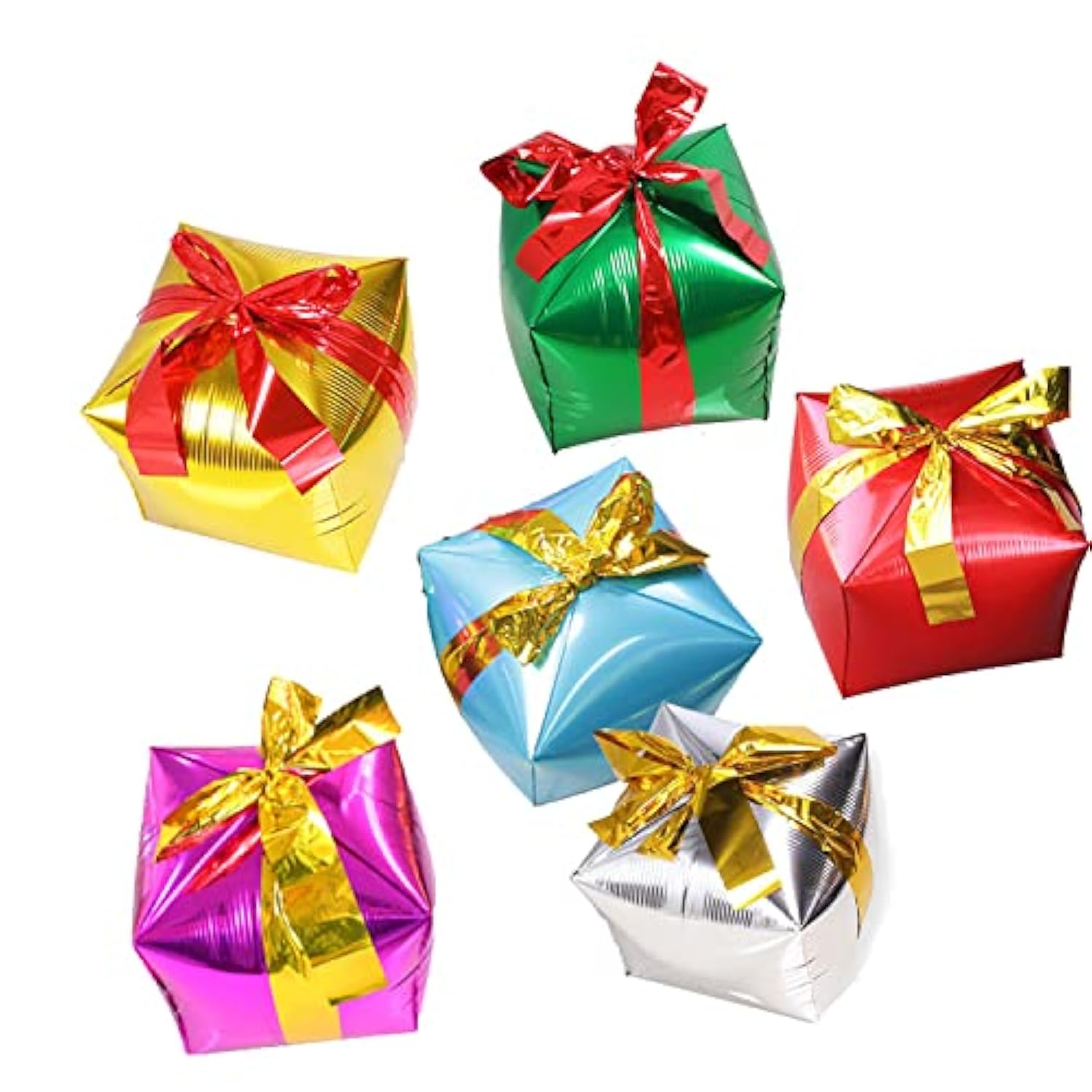 6 Pc 18 Inch Gold Silver Red Cube Mylar Balloons Christmas Party Decoration