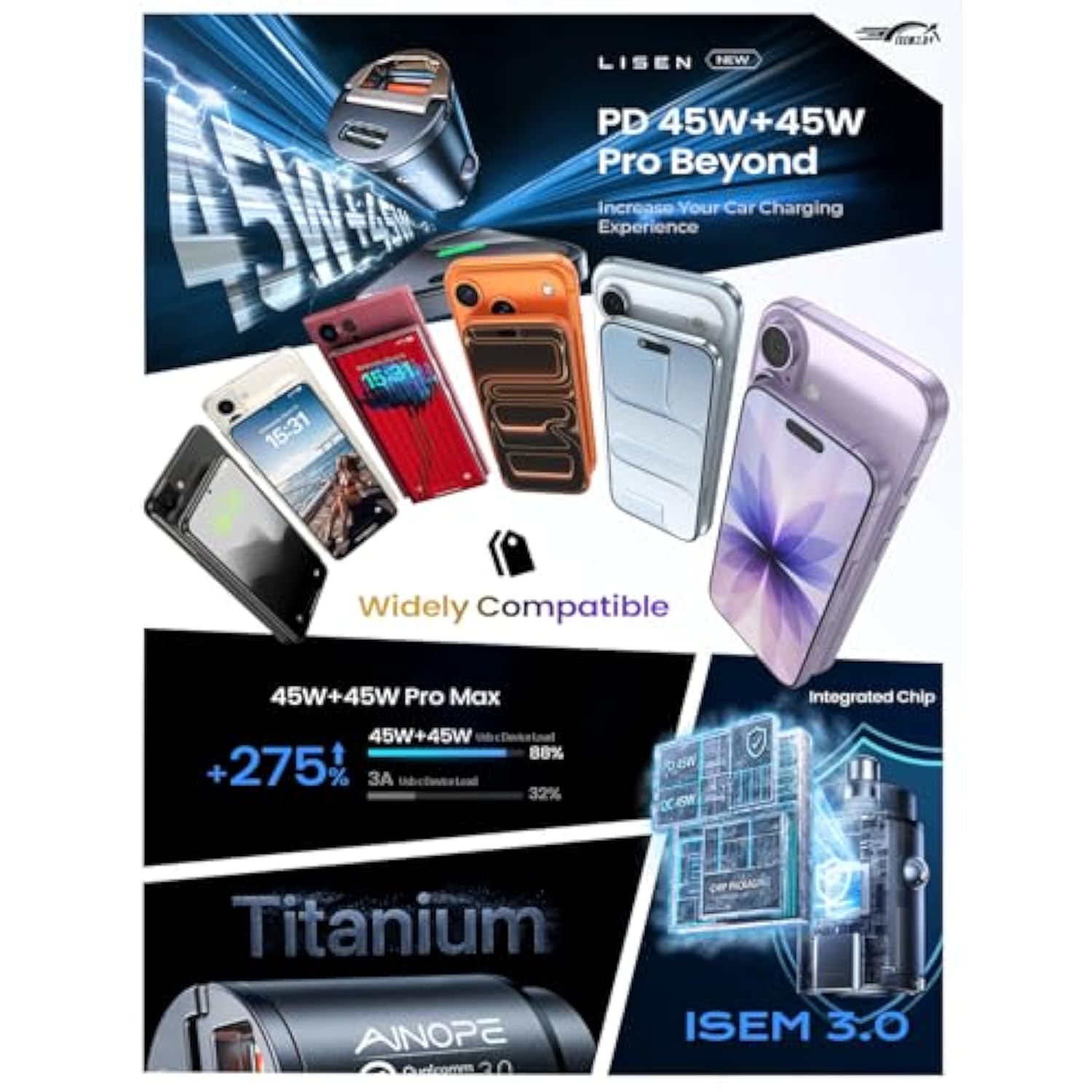 90W Super Fast Car Charger Usb C,Invisible Cigarette Lighter Adapter, [Mini&Metal] Type C Car Charger Fast Charging Fit Iphone 17 Pro Max Air 16 15 14, Samsung Galaxy S25 S24 Ultra Plus,Black