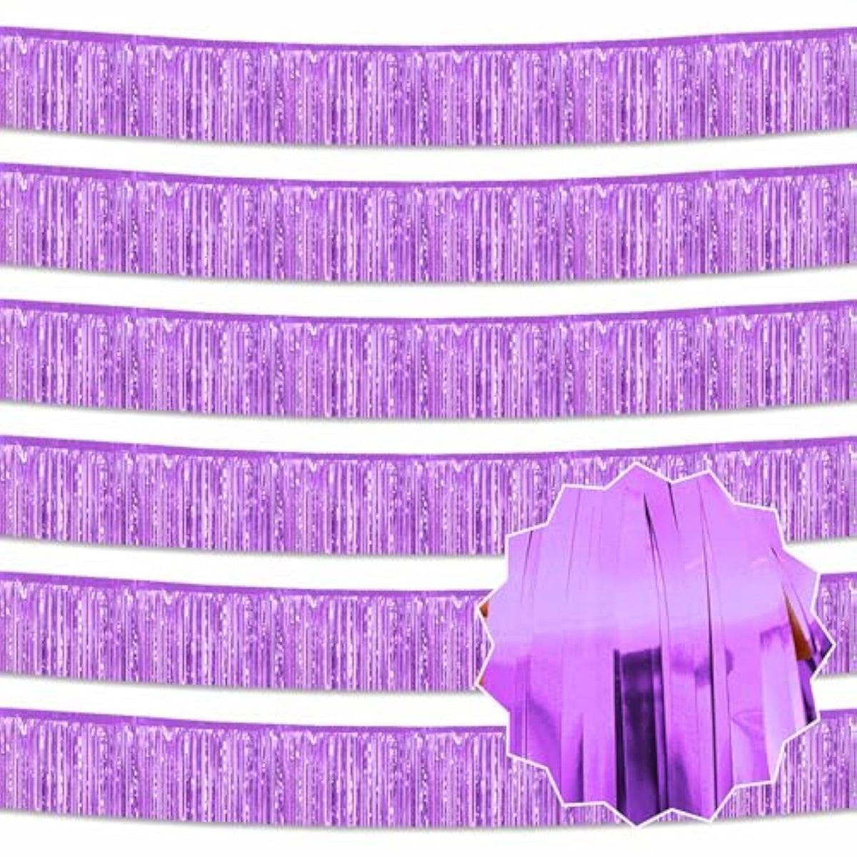 6 Pack 10 Ft Light Purple Foil Fringe Garland Metallic Streamers Tinsel Banner Wall Hanging Garland Backdrop For Parade Floats, Halloween, Christmas, Thanksgiving, New Year Party Decorations