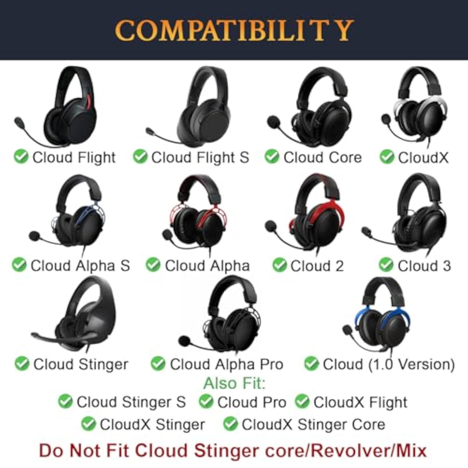 Cooling Gel Replacement Earpads Cushions For Hyperx Cloud 1/2/3/Pro/Core/, Cloud Alpha/Flight/Stinger Series, Cloudx Stinger/Flight Series Headset - Black