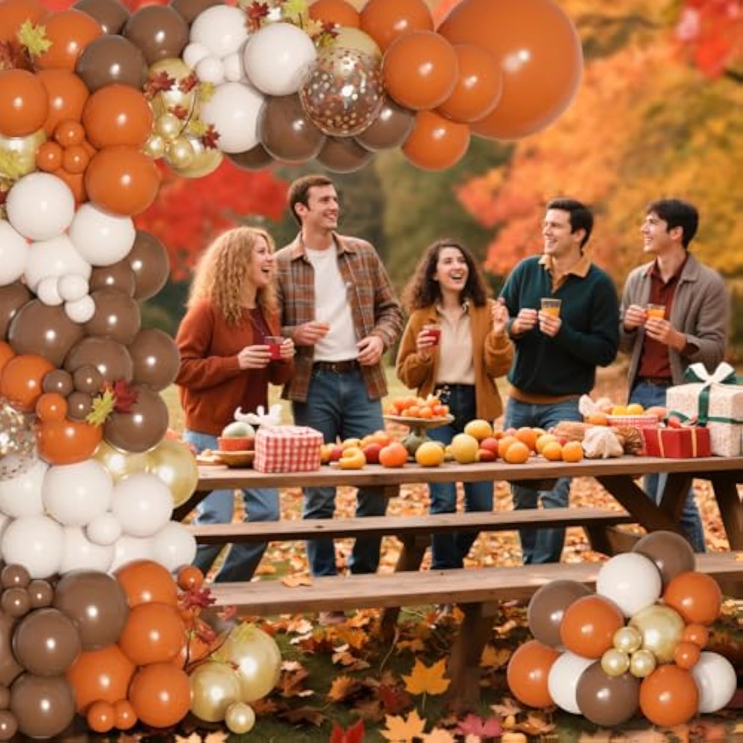 157PCS Fall Balloon Arch Kit with Burnt Orange White Gold Balloons for Thanksgiving