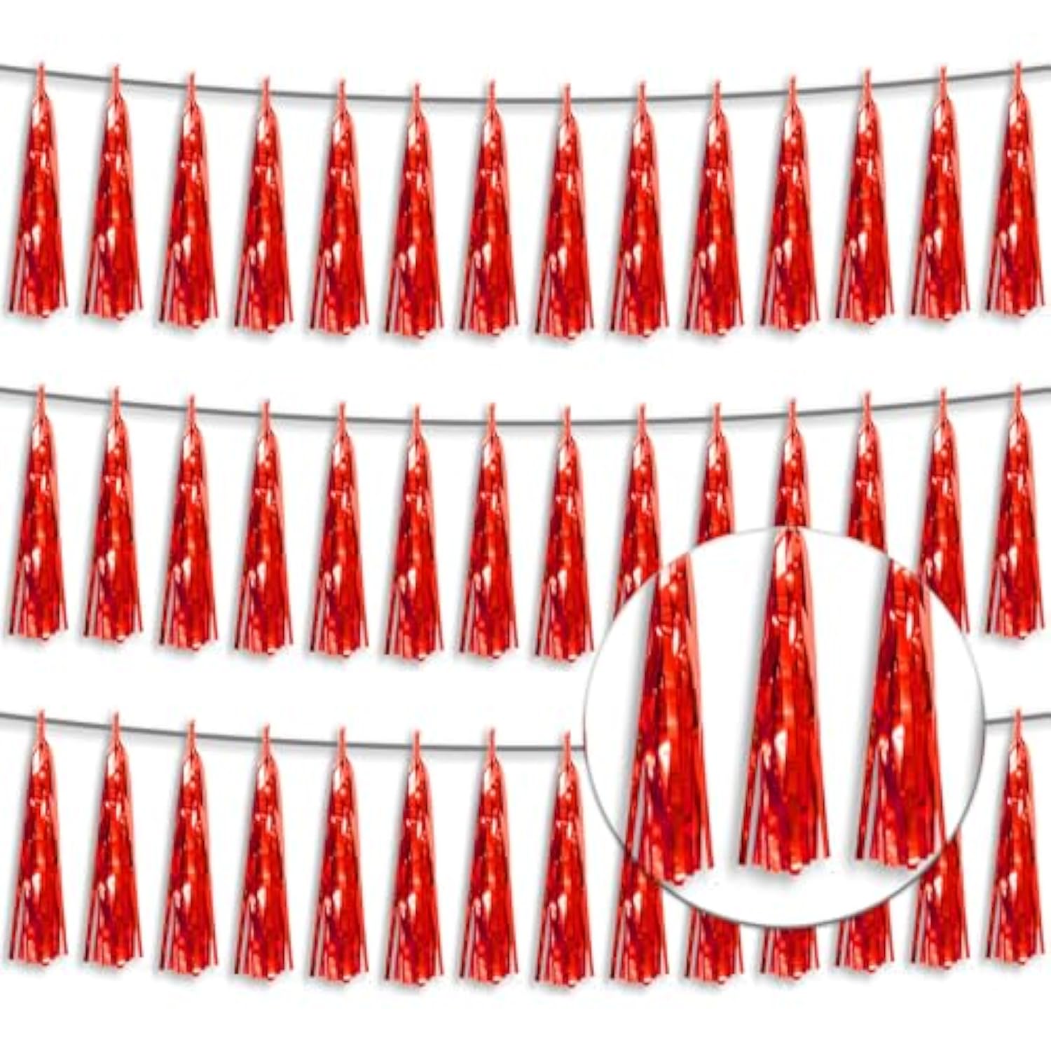3P Metallic Fringe Tassel Banner Garland Foil Tinsel Streamer Wall Hanging Curtain Backdrop Banner For Parade Floats,Graduation Decorations, Wedding Party Decoration(Red)