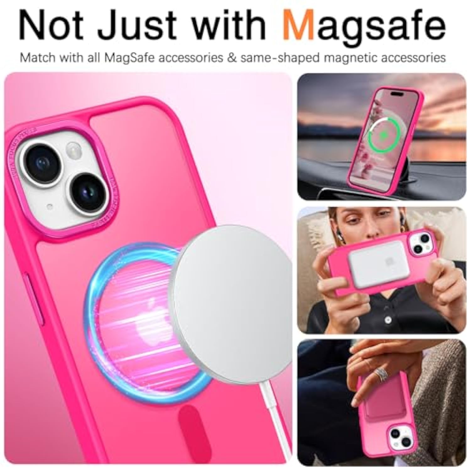 Magnetic For 15 Plus Case, 15Plus Phone Case Compatible With Magsafe, Translucent Matte Protective Cover Shockproof Women Girl Cute Case For 15Plus 6.7", Hot Pink