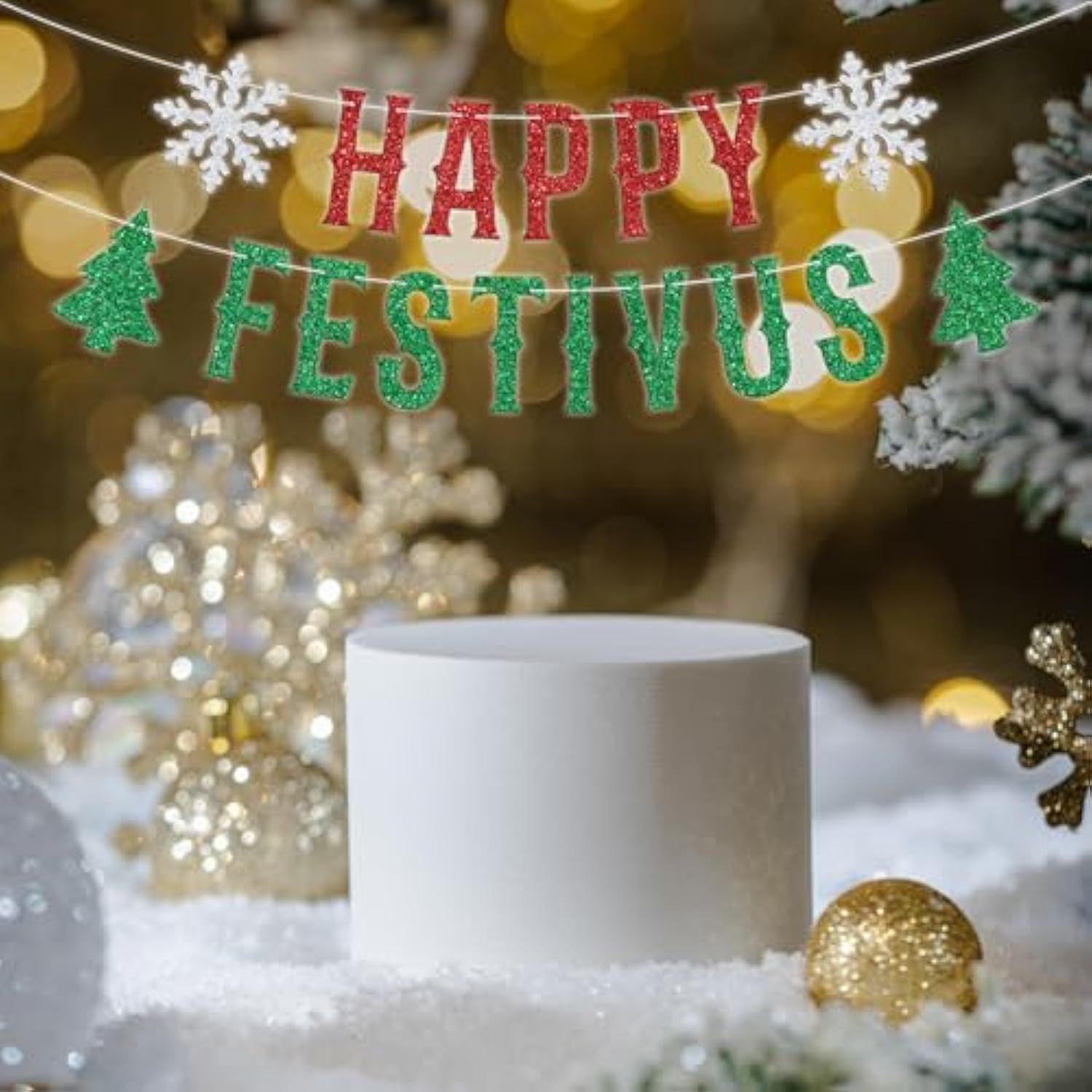 Happy Festivus Red Green Glitter Banner Winter Christmas New Year Party Decor