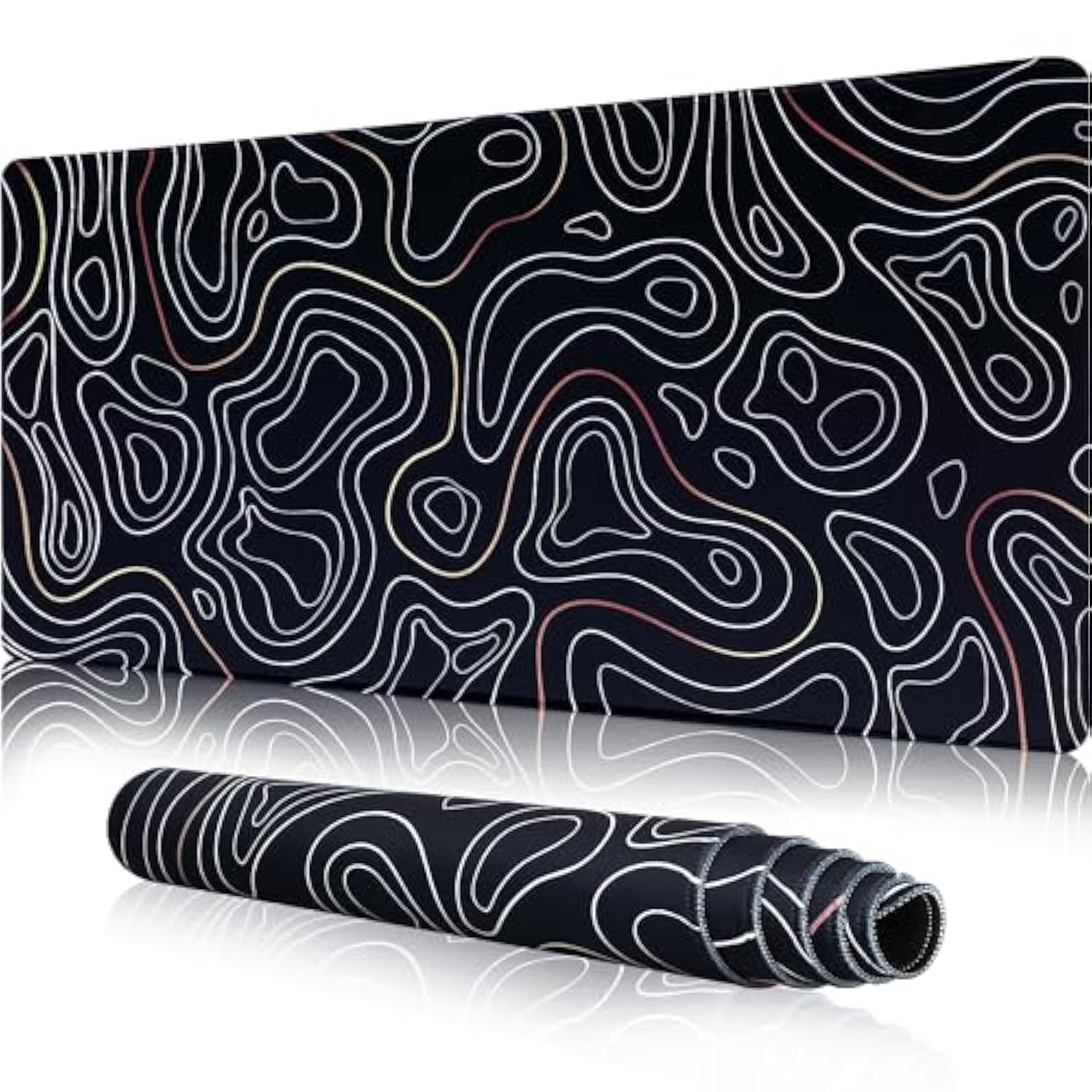 Large Gaming Mouse Pad With Stitched Edges, Minimalist Topographic Map Desk Mat, Extended Xl Mousepad With Anti-Slip Base, Cool Desk Pad For Keyboard And Mouse, 35 X 15.5 In