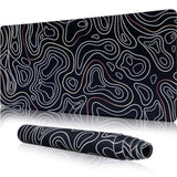 Large Gaming Mouse Pad With Stitched Edges, Minimalist Topographic Map Desk Mat, Extended Xl Mousepad With Anti-Slip Base, Cool Desk Pad For Keyboard And Mouse, 35 X 15.5 In