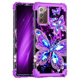 For Galaxy Note 20 Case,Glow In The Dark Three Layer Heavy Duty Shockproof Full Body Protection Hard Plastic Bumper+Soft Silicone Protective Case For Samsung Galaxy Note 20,Dark Butterfly