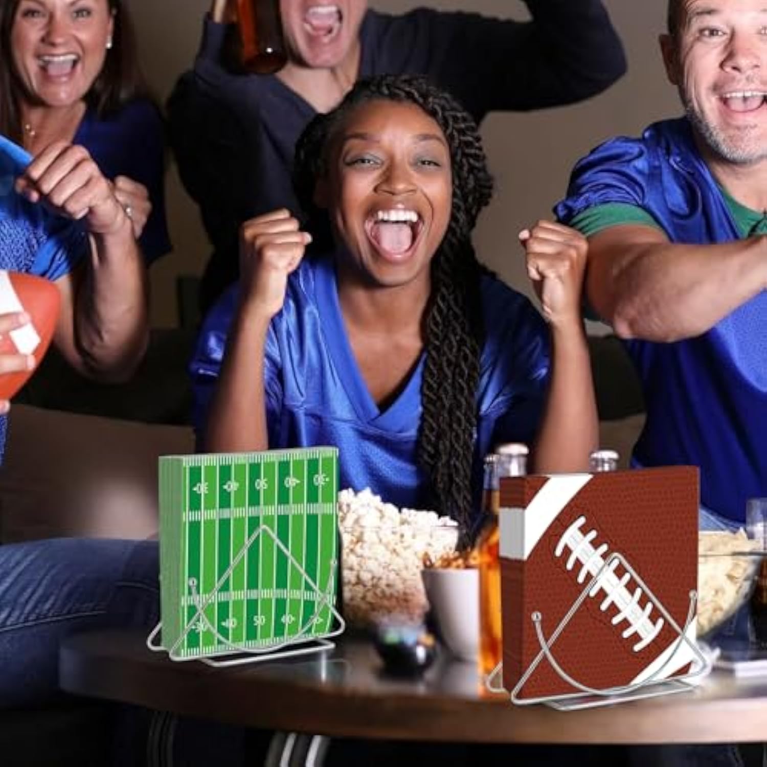 Pack Of 50, Football Paper Napkins, 25 Brown Football And 25 Green Field Design Disposable Cocktail Napkins For Sports Football Game Events Supplies Birthday Party Decorations, 13X13 Inches Unfolded