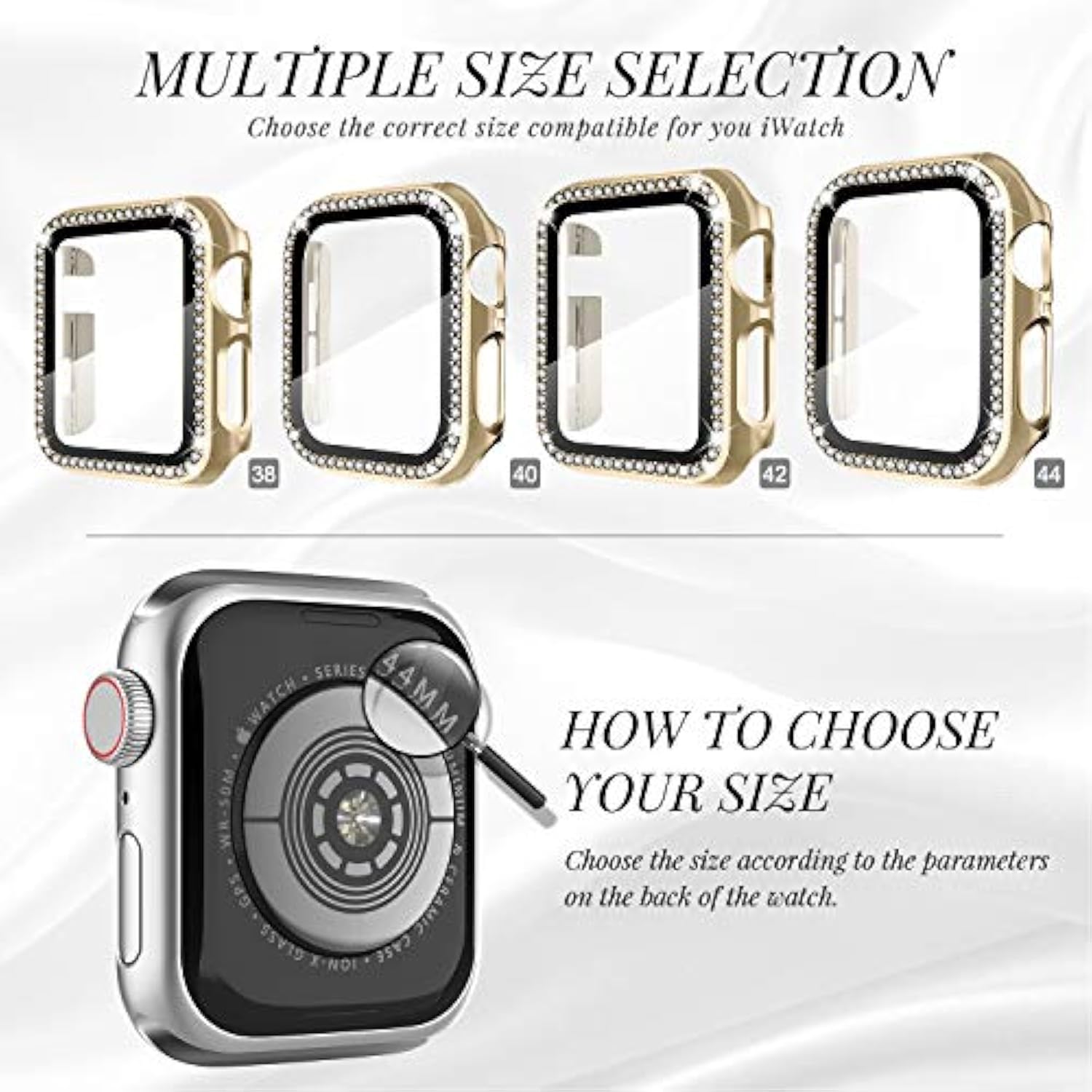 Compatible For Apple Watch Case With Screen Protector For Apple Watch 44Mm Series 6/5/4/Se, Bling Crystal Diamond Rhinestone Ultra-Thin Bumper Full Cover Protective Case For Women Girls Iwatch