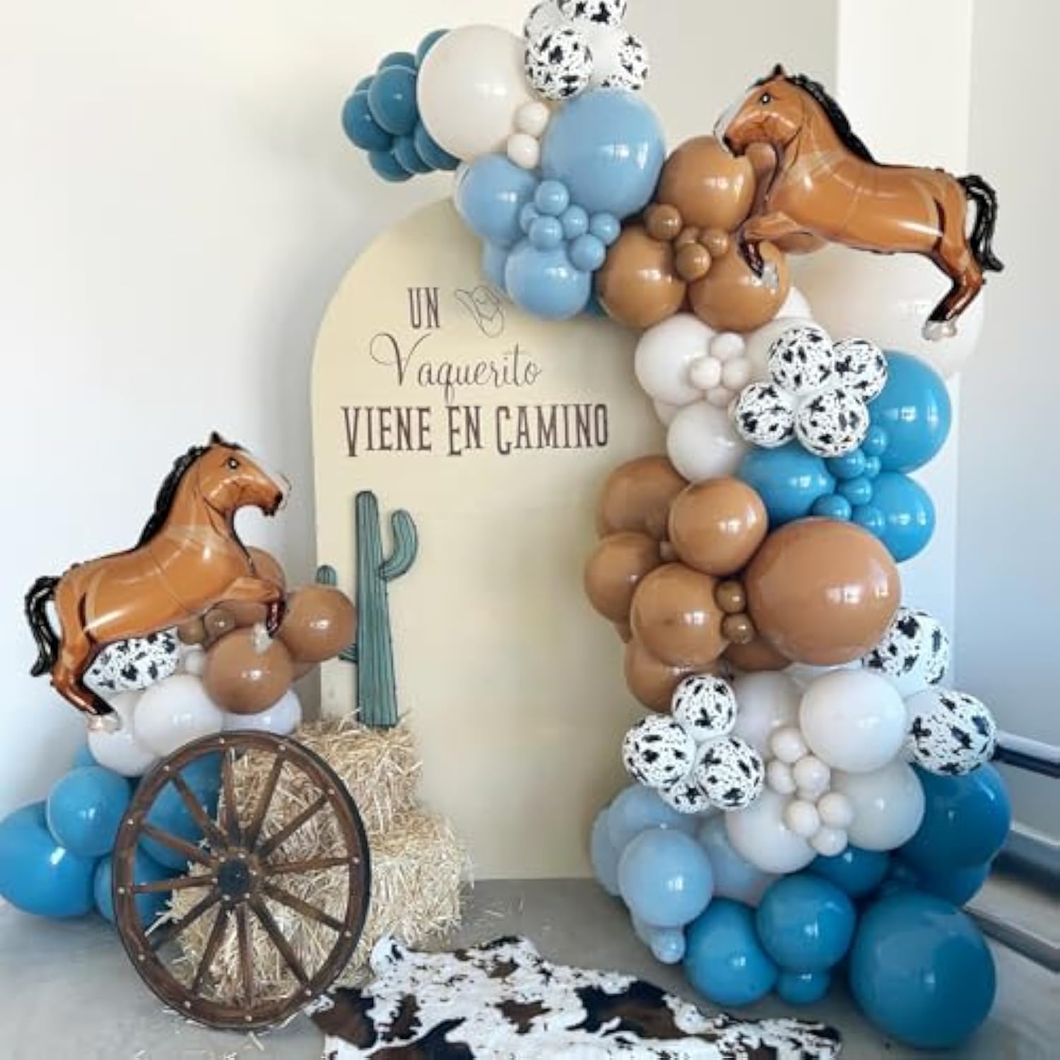 147Pcs Cowboy Balloon Arch Brown, Blue, Cow Print Balloons Giant Horse Balloon Farm Highland Cow Vaquero Party Decorations Western & Rodeo Birthday Holy Cow Baby Shower Themed Party Supplies For Boy