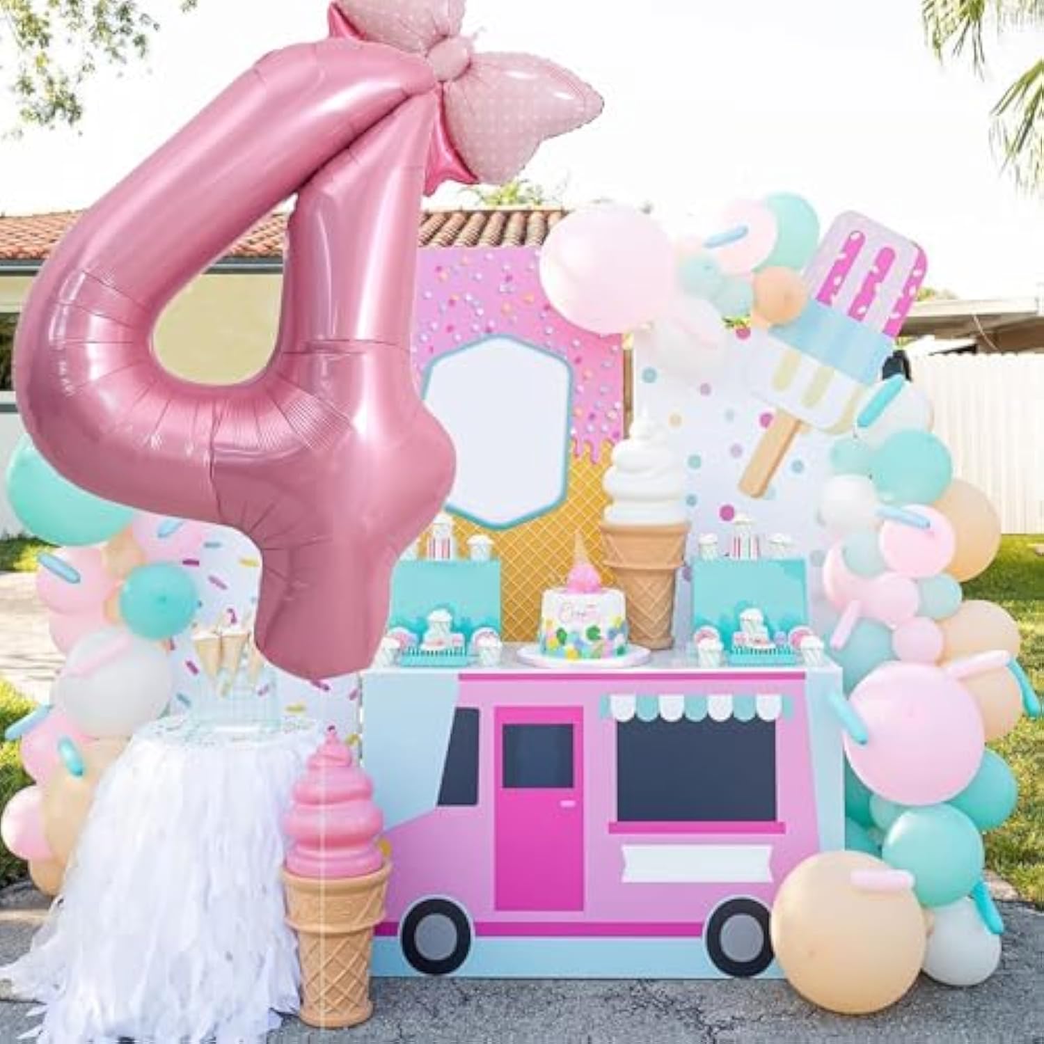 40" Pink Number 2 Balloon with Mini Bow Girls 2nd Birthday Decorations