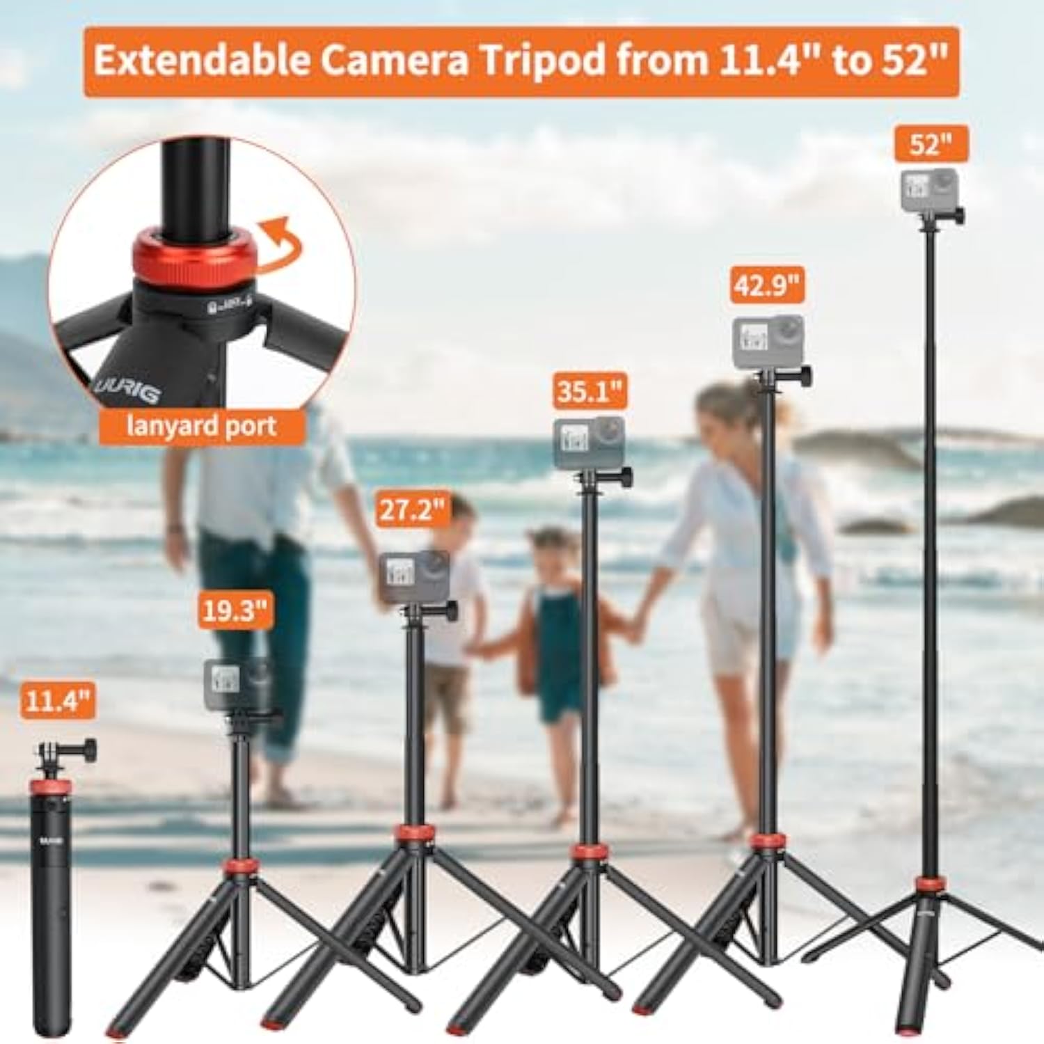 Extendable Selfie Stick Tripod for GoPro DJI Insta360 Up to 50.7 Inch