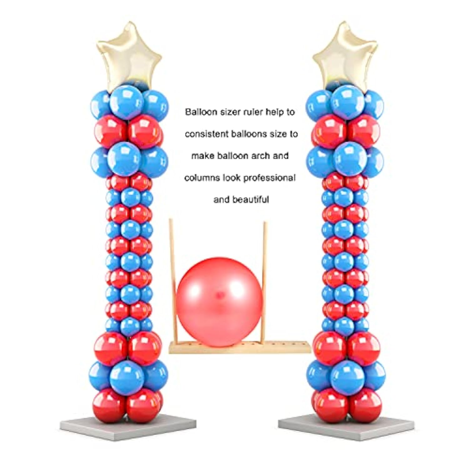 12 Sizes Adjustable Wood Balloon Sizer Ruler - Measurement Tool For Balloon Decorations, Arches, Columns, Rings, Towers (0-12 Inch)