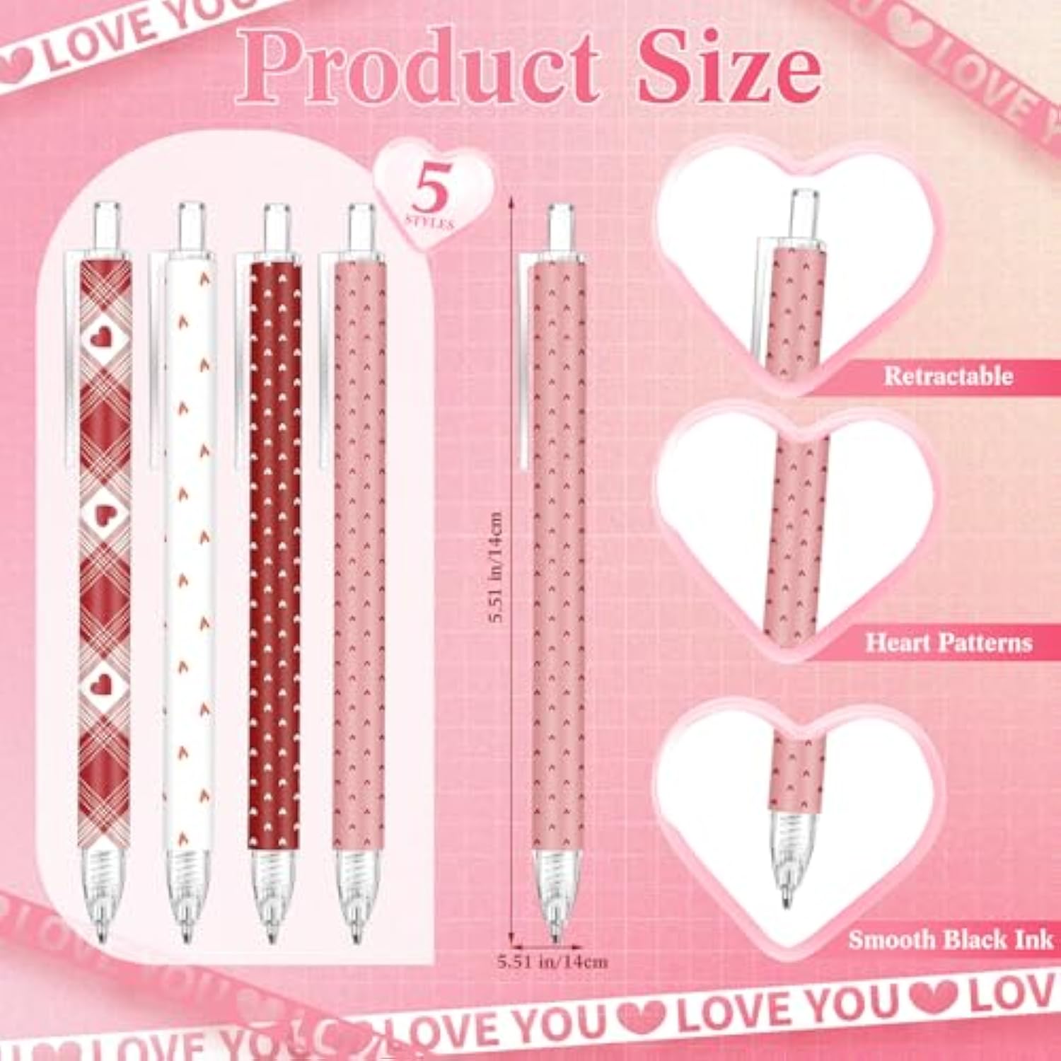 36 Pcs Valentine'S Day Pens Bulk Valentines Coworker Gift Heart Ballpoint Pen With Black Ink Pink And Red Retractable Pens Bulk For Employee Office Staff Supplies Friend Family, 4 Styles