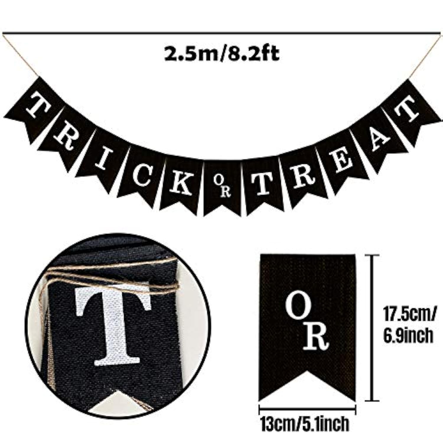 Trick or Treat Burlap Banner Black Jute Halloween Garland Mantel Wall Decor