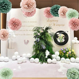Tissue Paper Pom Poms Kit Paper Flowers 12pieces for Gender Baby Shower Wedding Bridal Bachelorette Birthday Party Decorations (Boho Green + Dusty Pink)