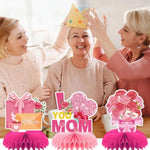 9Pcs Mother’S Day Honeycomb Decorations – Heart, Flower, Gift, And Cake Stand-Up Displays For Party And Home Décor – Mother’S Day Party Supplies