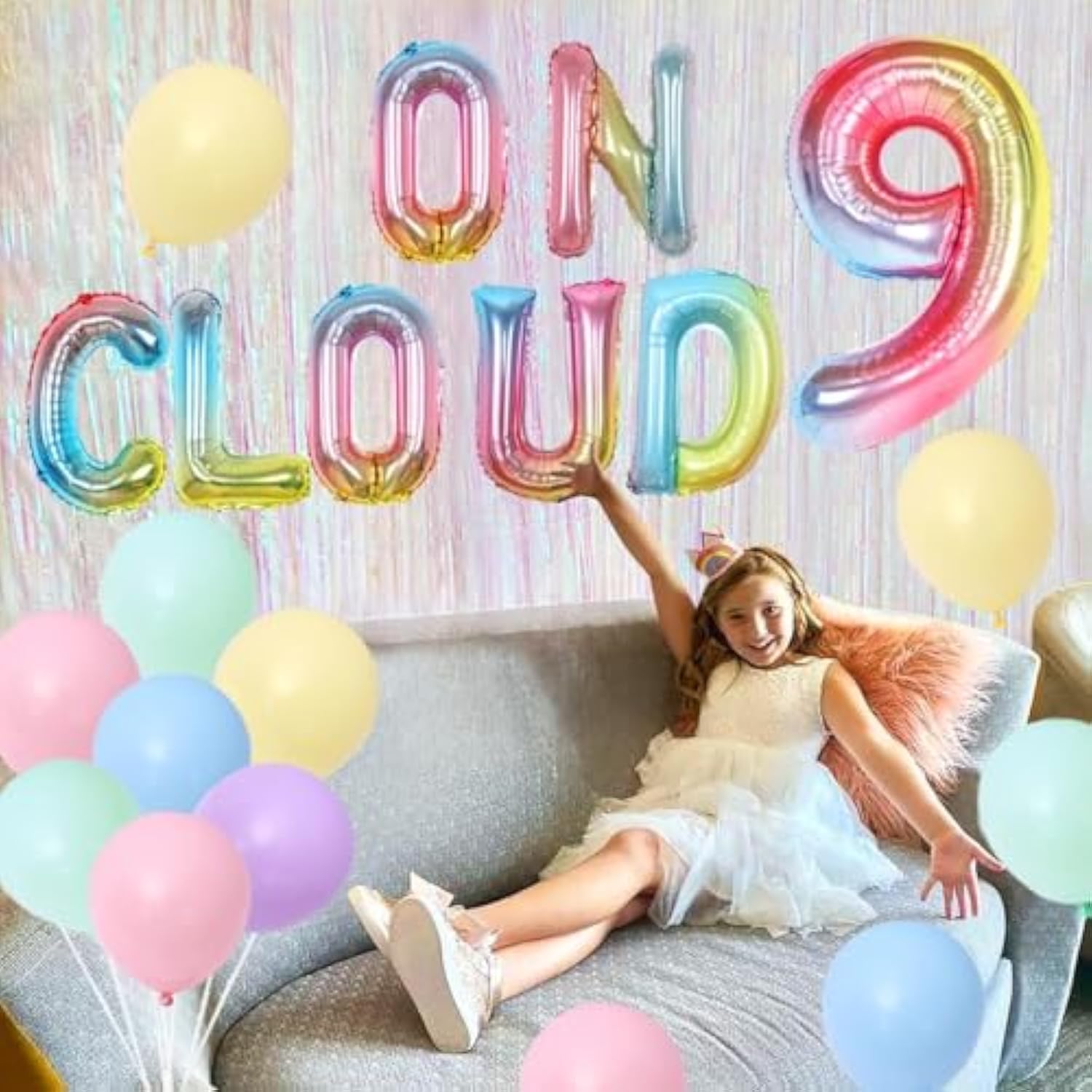 On Cloud 9 Birthday Decorations For Girls, Gradient On Cloud 9 Balloons Pastel Rainbow Balloon For Rainbow 9Th Birthday Party Supplies