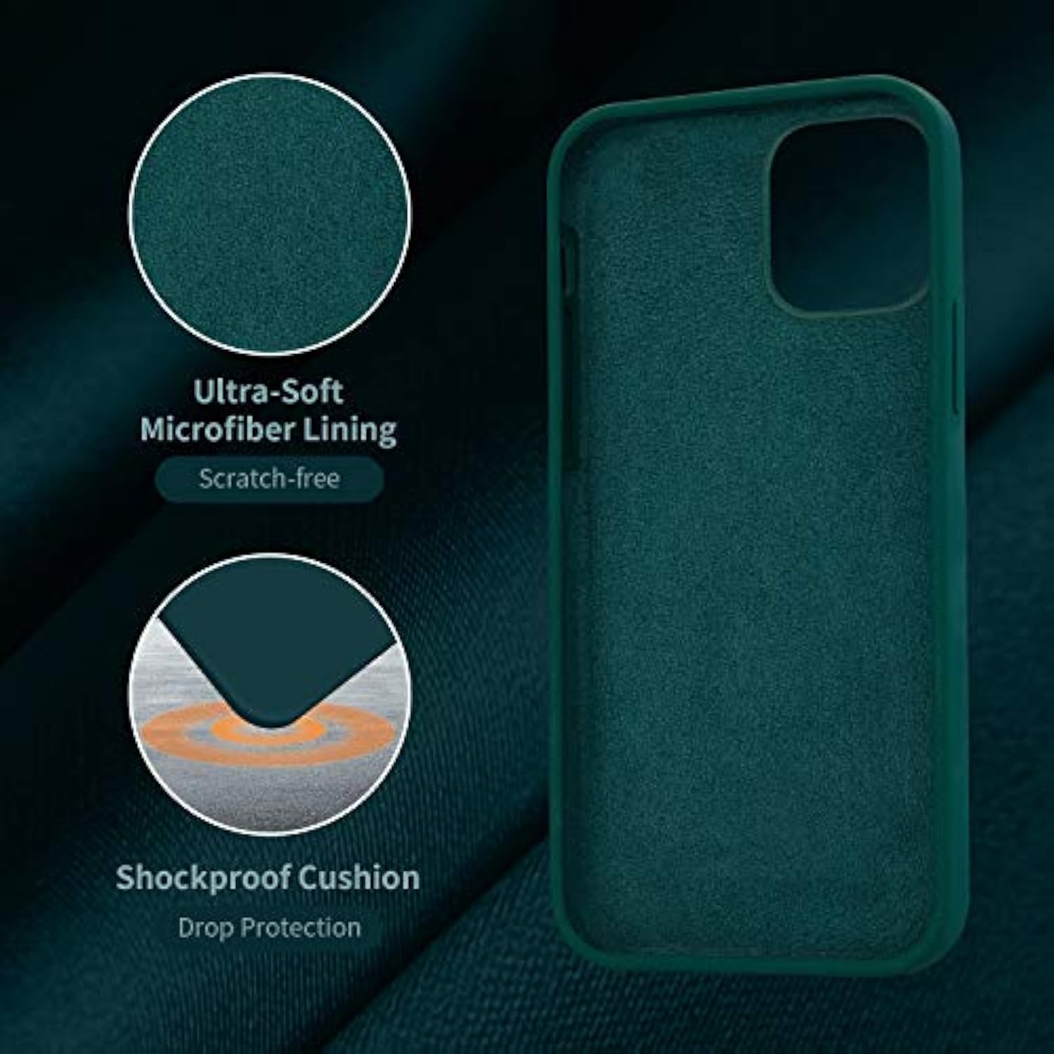 Designed For 12 Case, Designed For 12 Pro Case, Silicone Shockproof Phone Case With [Soft Anti-Scratch Microfiber Lining] 6.1 Inch, Teal