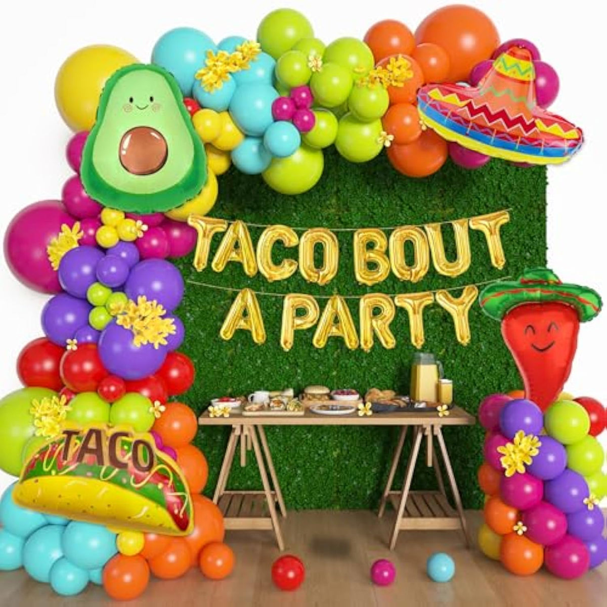 169Pcs Mexican Fiesta Party Decorations, Fiesta Balloon Garland Arch Kit Cactus Chili Avocado Mexican Themed Balloons For Cinco De Mayo Carnival Birthday Party Taco Bout Decoration