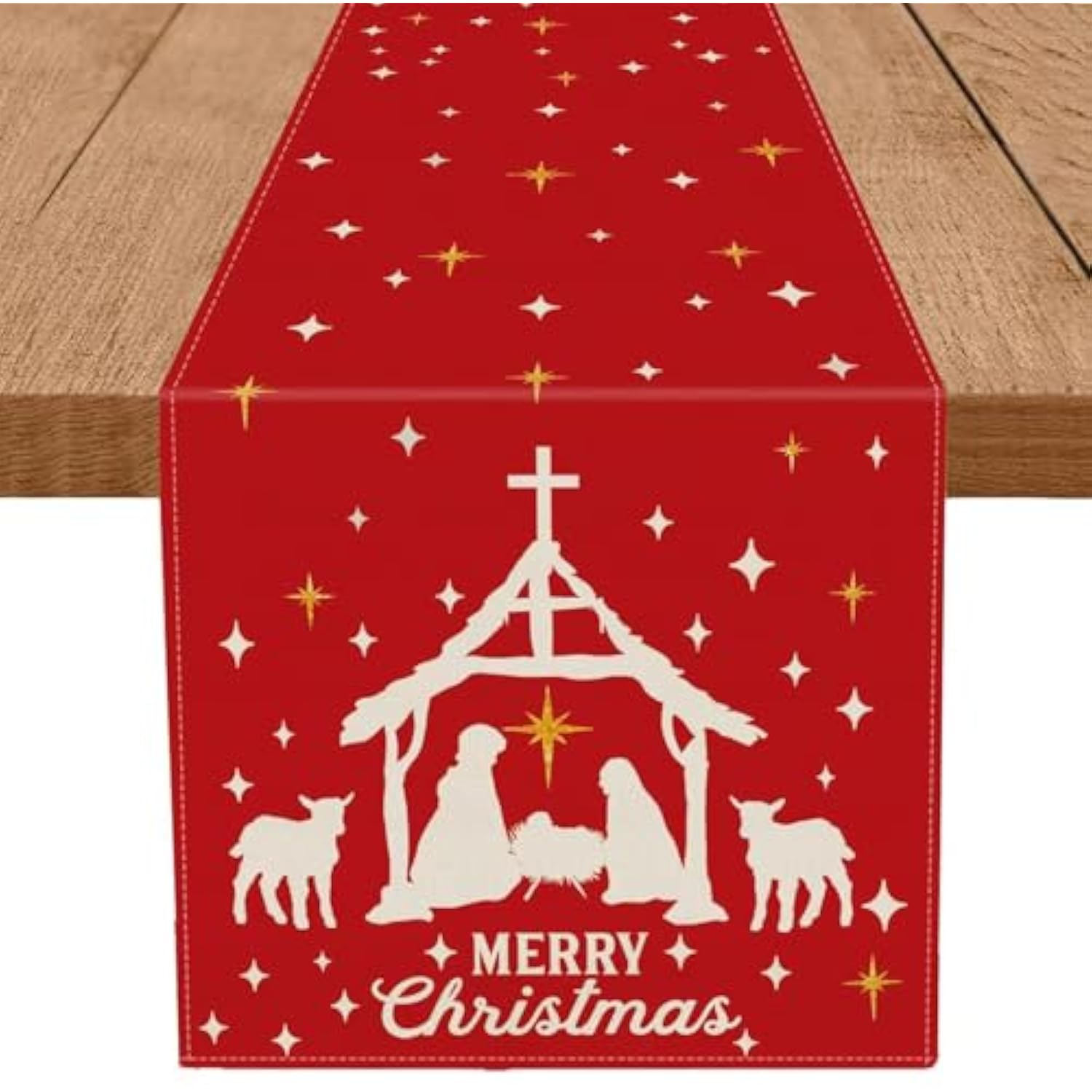 Jesus Christmas Decorations Table Runner Holy Night Nativity Christ Seasonal Winter Merry Christmas Xmas Kitchen Dining Red Table Home Decor 13X72 Inch